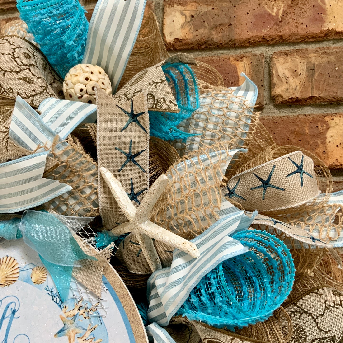 Ocean Wreath For Front Door, Beach Door Hanger, Star Fish Decor, Sea Shell Wreath, Beach Home Decor, Lake House Wreath