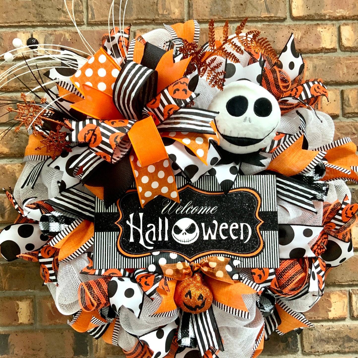 Halloween Welcome Wreath, Jack Skellington Wreath, Happy Halloween Decor, Halloween Jack Skellington Door Hanger