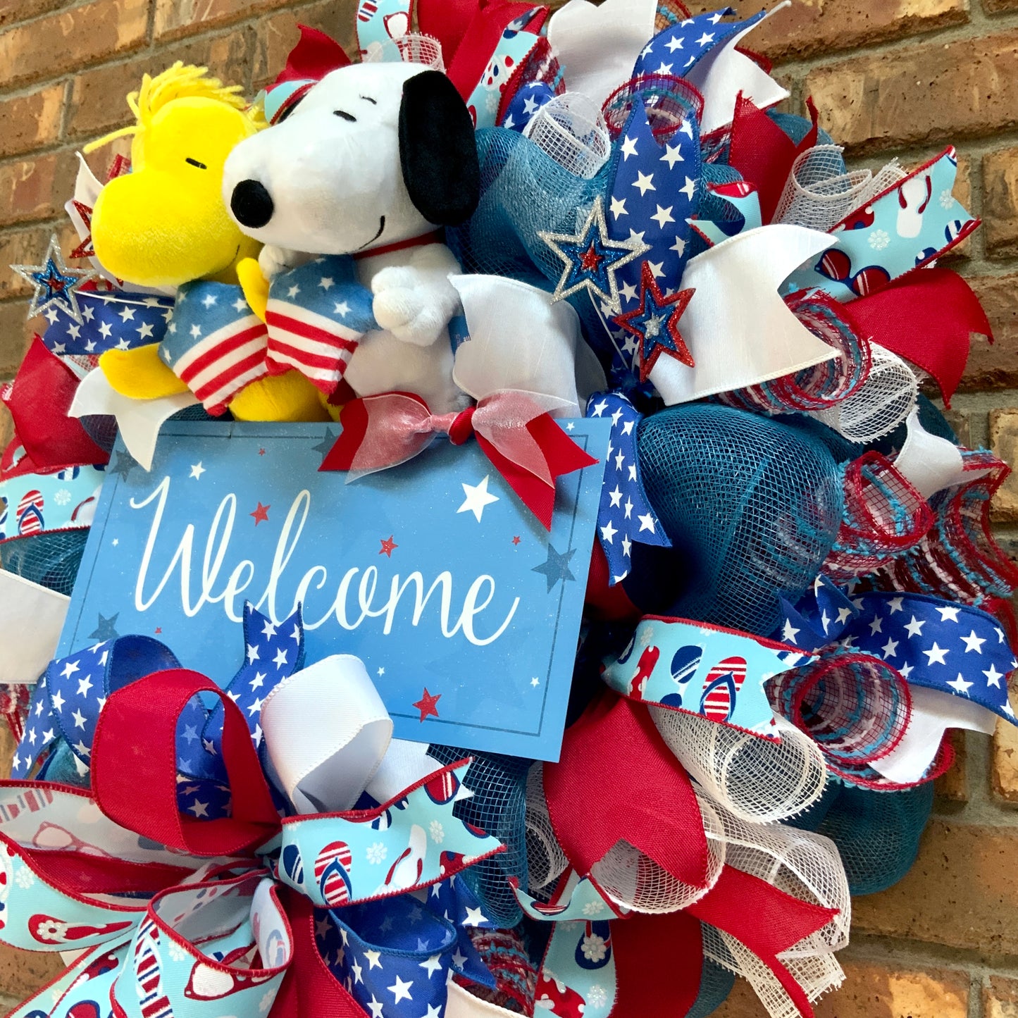 Snoopy Patriotic Wreath, Snoopy Door Hanger, Snoopy and Woodstock Decor, Snoopy Wreath For Front Door, Fourth of July Wreath, Memorial Day Wreath