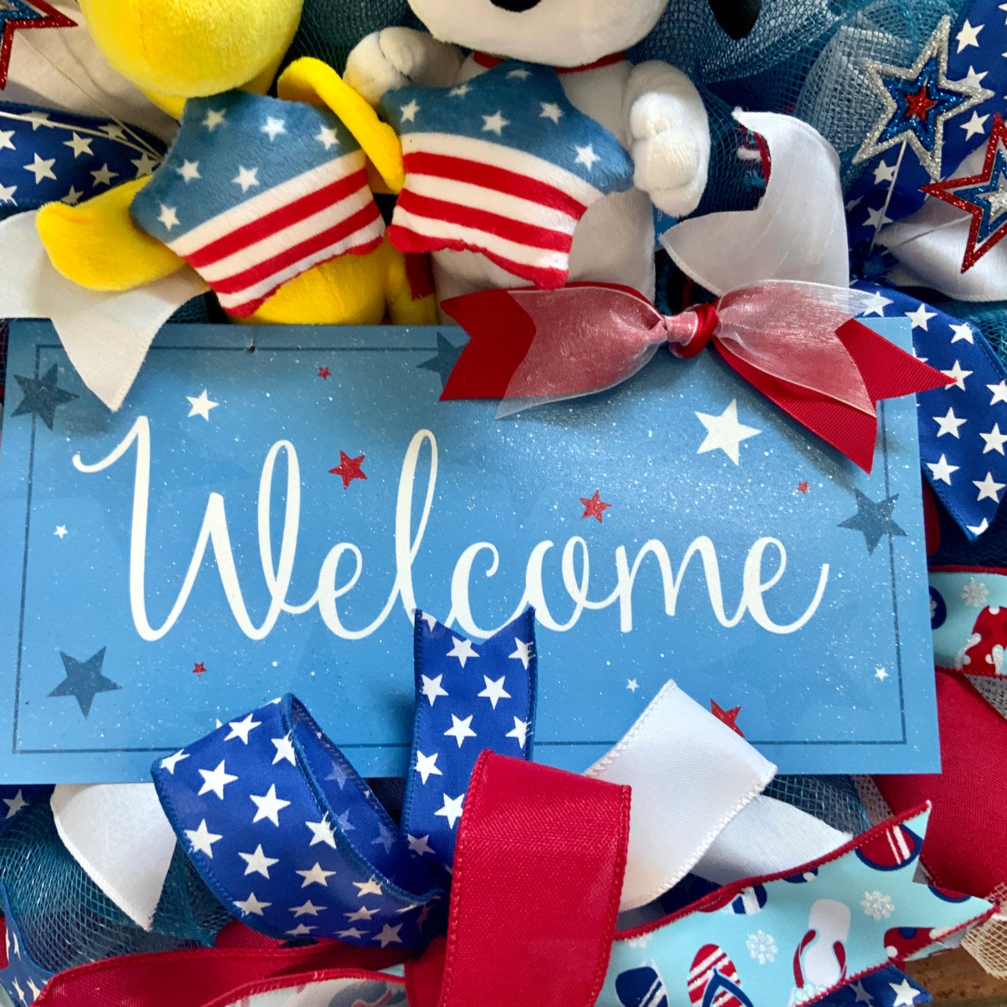 Snoopy Patriotic Wreath, Snoopy Door Hanger, Snoopy and Woodstock Decor, Snoopy Wreath For Front Door, Fourth of July Wreath, Memorial Day Wreath