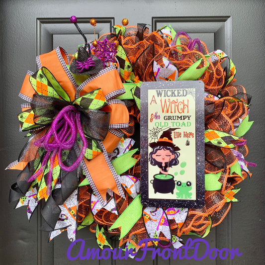 Wicked Witch Wreath, Halloween Witch Wreath, Halloween Witch Door Hanger, Witch Hat Wreath, Halloween Wreath, Halloween Welcome Wreath