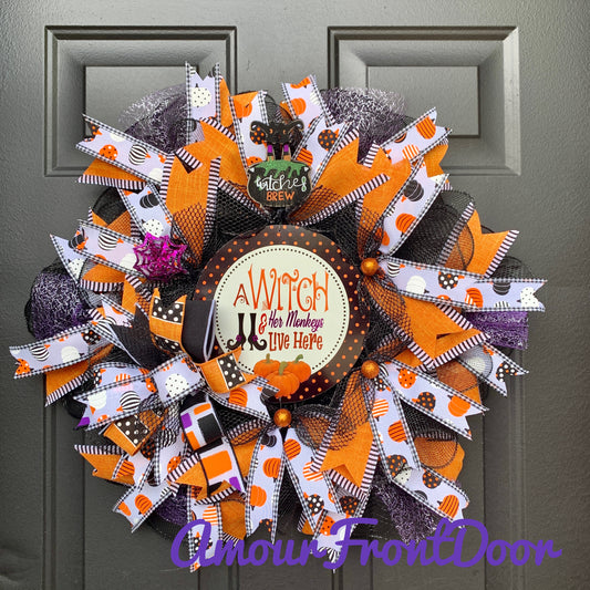 Halloween Witch Wreath, Halloween Witch Wreath, Witch Door Hanger, Halloween Pancake Wreath