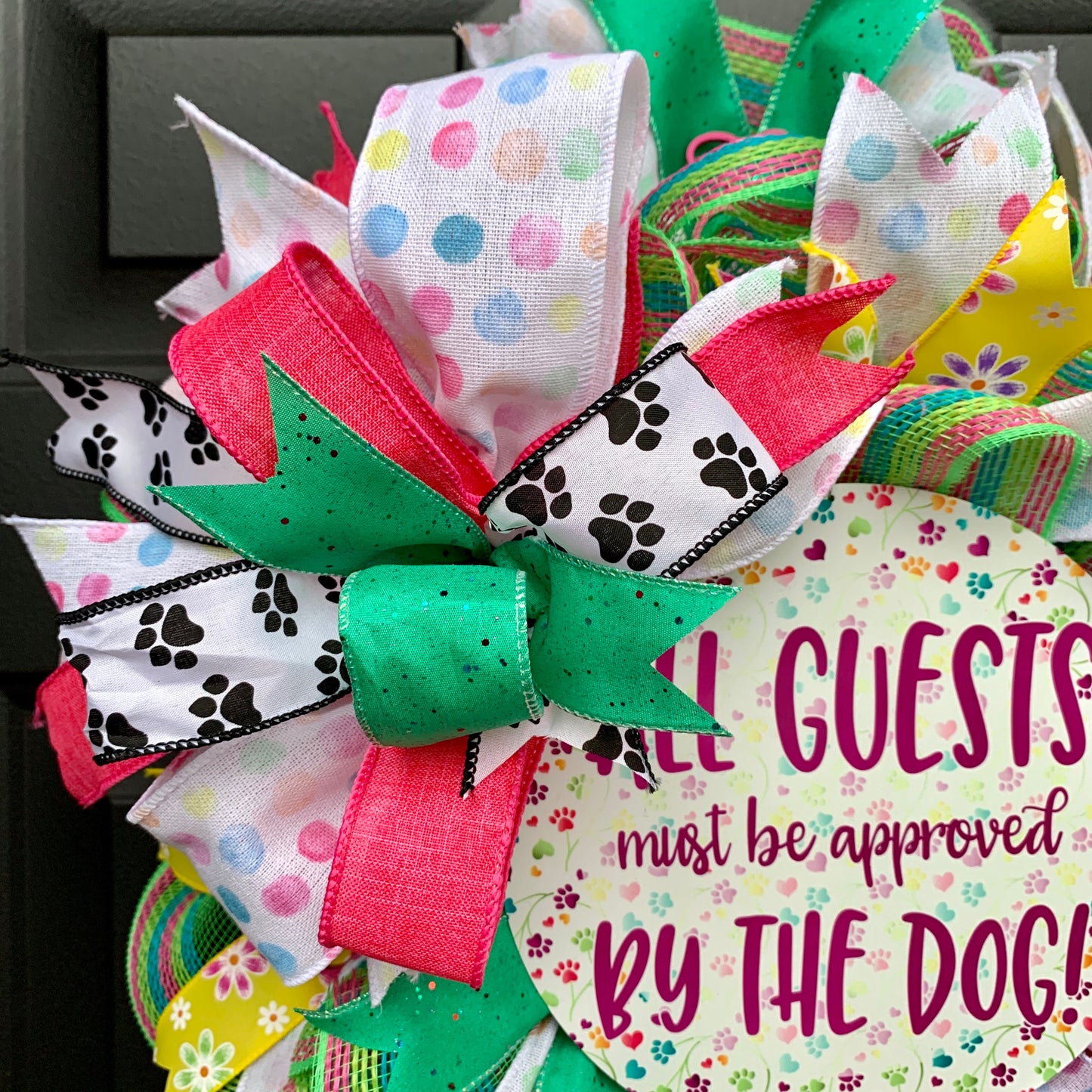 All Guests Must Be Approved By The Dog, Dog Wreath, Dog Decor, Dog Lover Wreath, Dog Paw Print Wreath, Dog Home Decor, Dog Door Hanger For Front Door