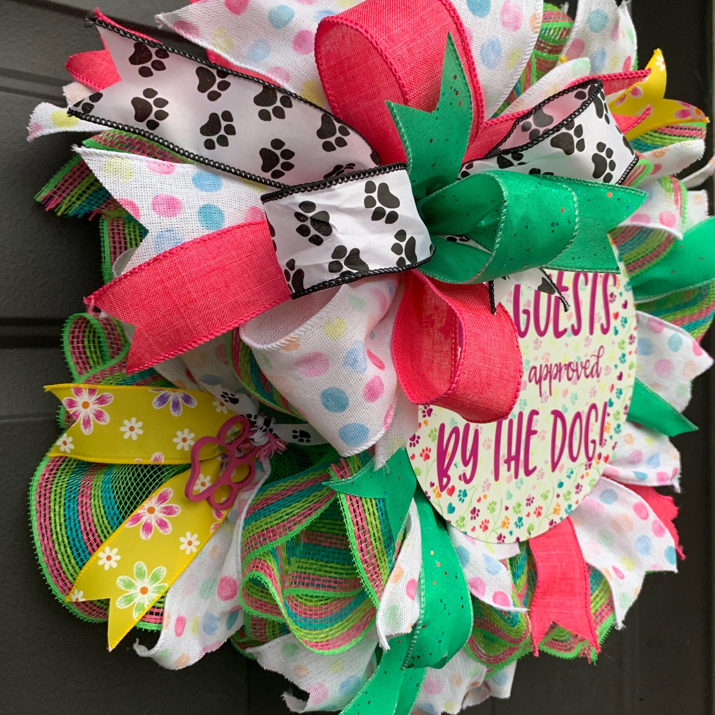 All Guests Must Be Approved By The Dog, Dog Wreath, Dog Decor, Dog Lover Wreath, Dog Paw Print Wreath, Dog Home Decor, Dog Door Hanger For Front Door