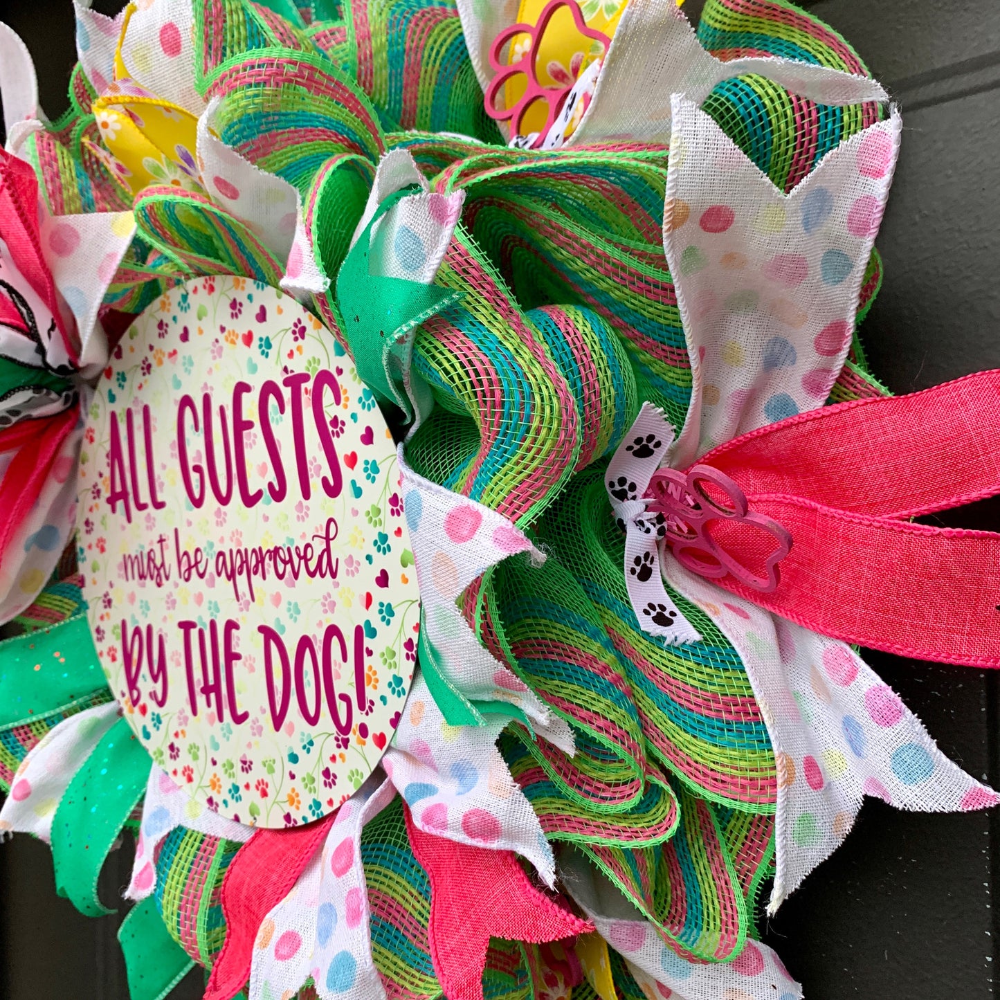 All Guests Must Be Approved By The Dog, Dog Wreath, Dog Decor, Dog Lover Wreath, Dog Paw Print Wreath, Dog Home Decor, Dog Door Hanger For Front Door