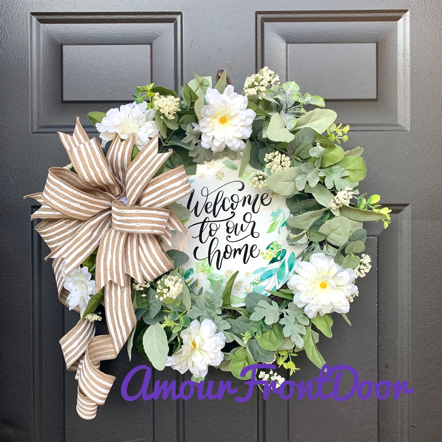 Welcome To Our Home Wreath, Elegant Wreath, Welcome to Our Home Door Hanger, Elegant Farmhouse Decor, Country Grapevine Wreath