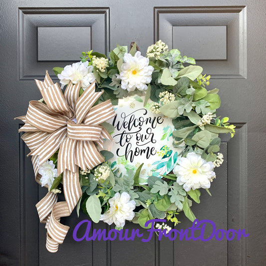 Welcome To Our Home Wreath, Elegant Wreath, Welcome to Our Home Door Hanger, Elegant Farmhouse Decor, Country Grapevine Wreath