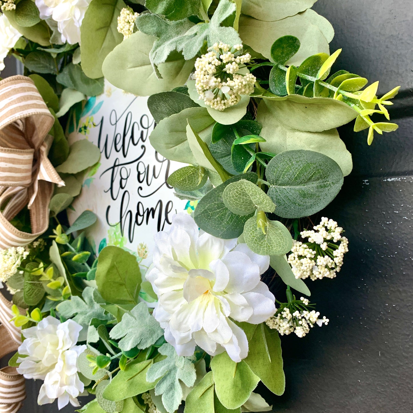 Welcome To Our Home Wreath, Elegant Wreath, Welcome to Our Home Door Hanger, Elegant Farmhouse Decor, Country Grapevine Wreath