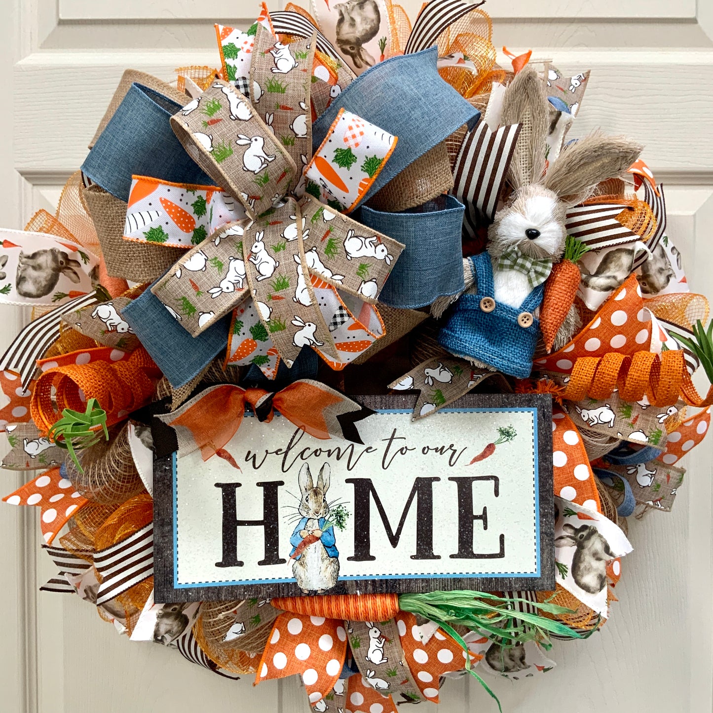 Easter Welcome Wreath, Happy Easter Wreath, Easter Rabbit Wreath, Easter Carrot Wreath, Farmhouse Easter Decor For Front Door, Easter Door Hanger