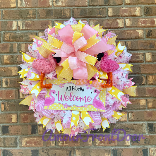 Pink Flamingo Wreath, Flamingo Wreath For Front Door, Pink Flamingo Decor, Flamingo Door Hanger