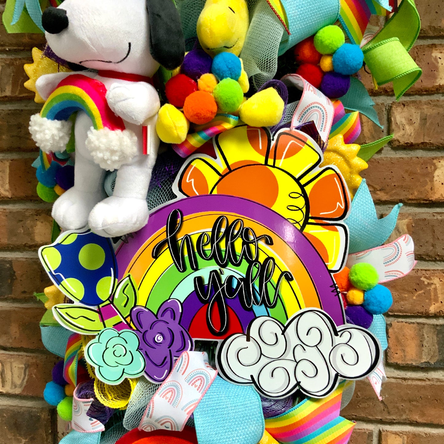 Snoopy Summer Wreath, Snoopy and Woodstock Decor, Summer Snoopy Door Hanger, Snoopy Swag, Colorful Summer Wreath, Rainbow Summer Wreath For Front Door