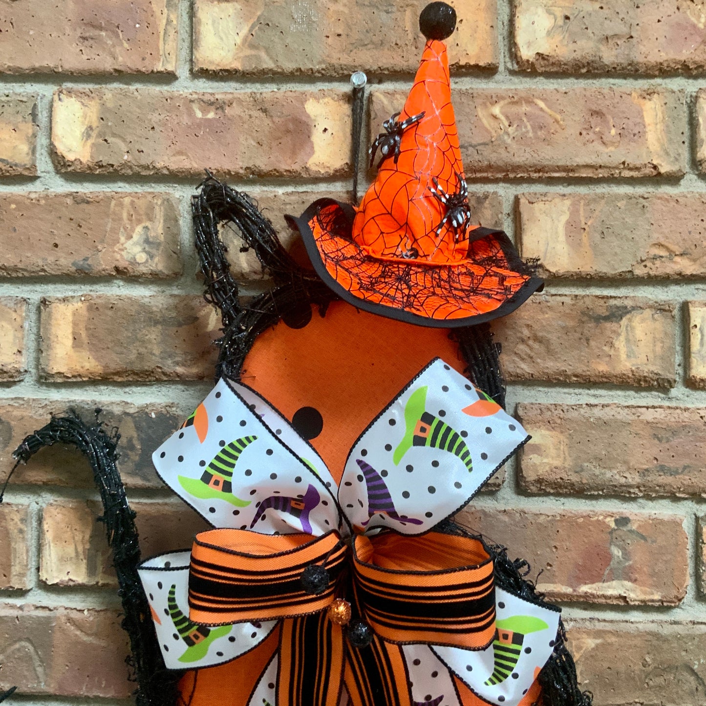 Halloween Cat Door Hanger, Halloween Cat Wreath, Witch Cat Decor, Cat Wreath For Halloween