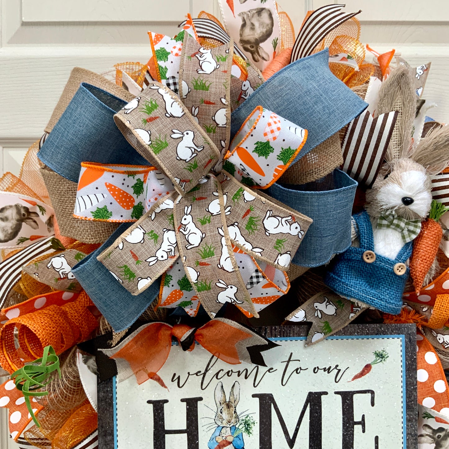 Easter Welcome Wreath, Happy Easter Wreath, Easter Rabbit Wreath, Easter Carrot Wreath, Farmhouse Easter Decor For Front Door, Easter Door Hanger