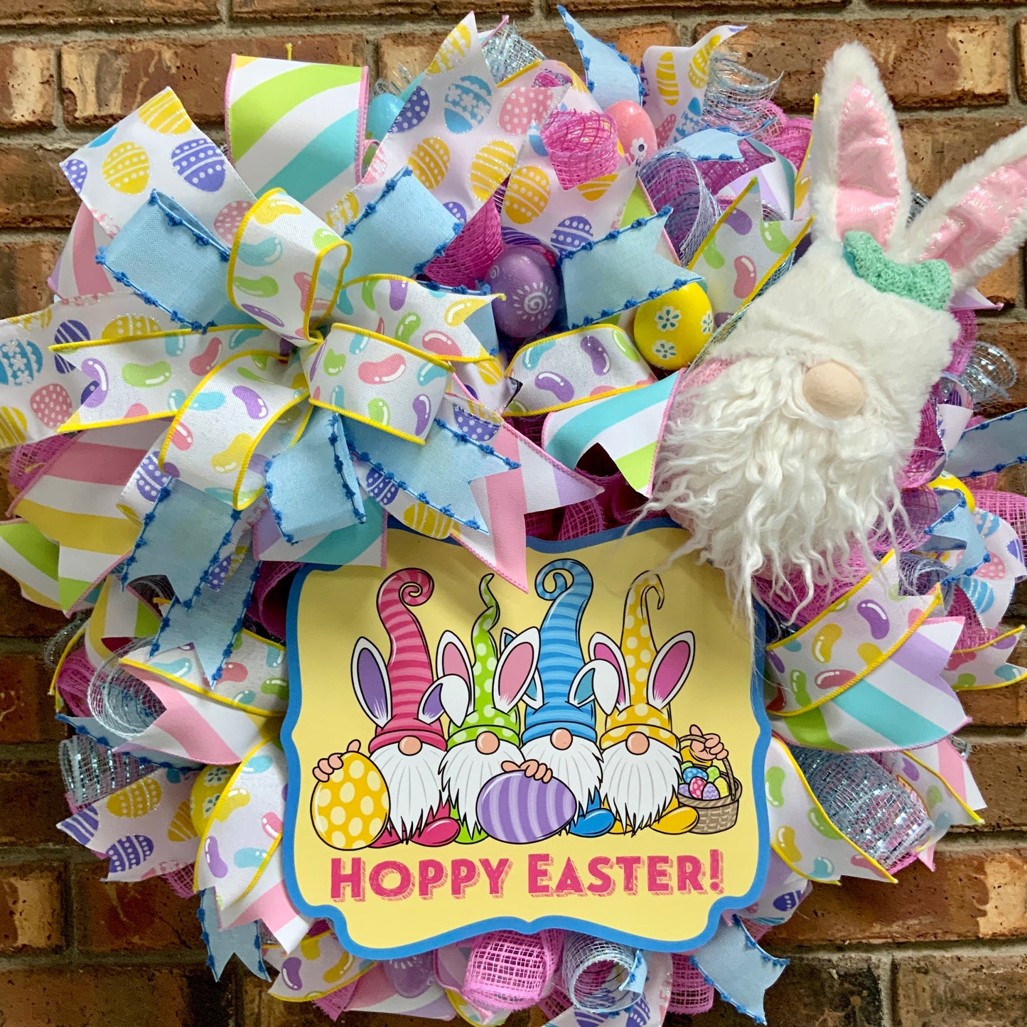 Easter Gnome Wreath, Hoppy Easter Wreath, Spring Gnome Wreath, Easter Pastel Wreath, Easter Egg Wreath, Easter Welcome Wreath For Front Door