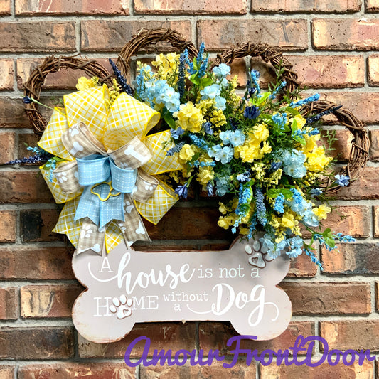 House Is Not A Home Without A Dog, Dog Paw Print Wreath, Dog Wreath, Grapevine Paw Print Wreath