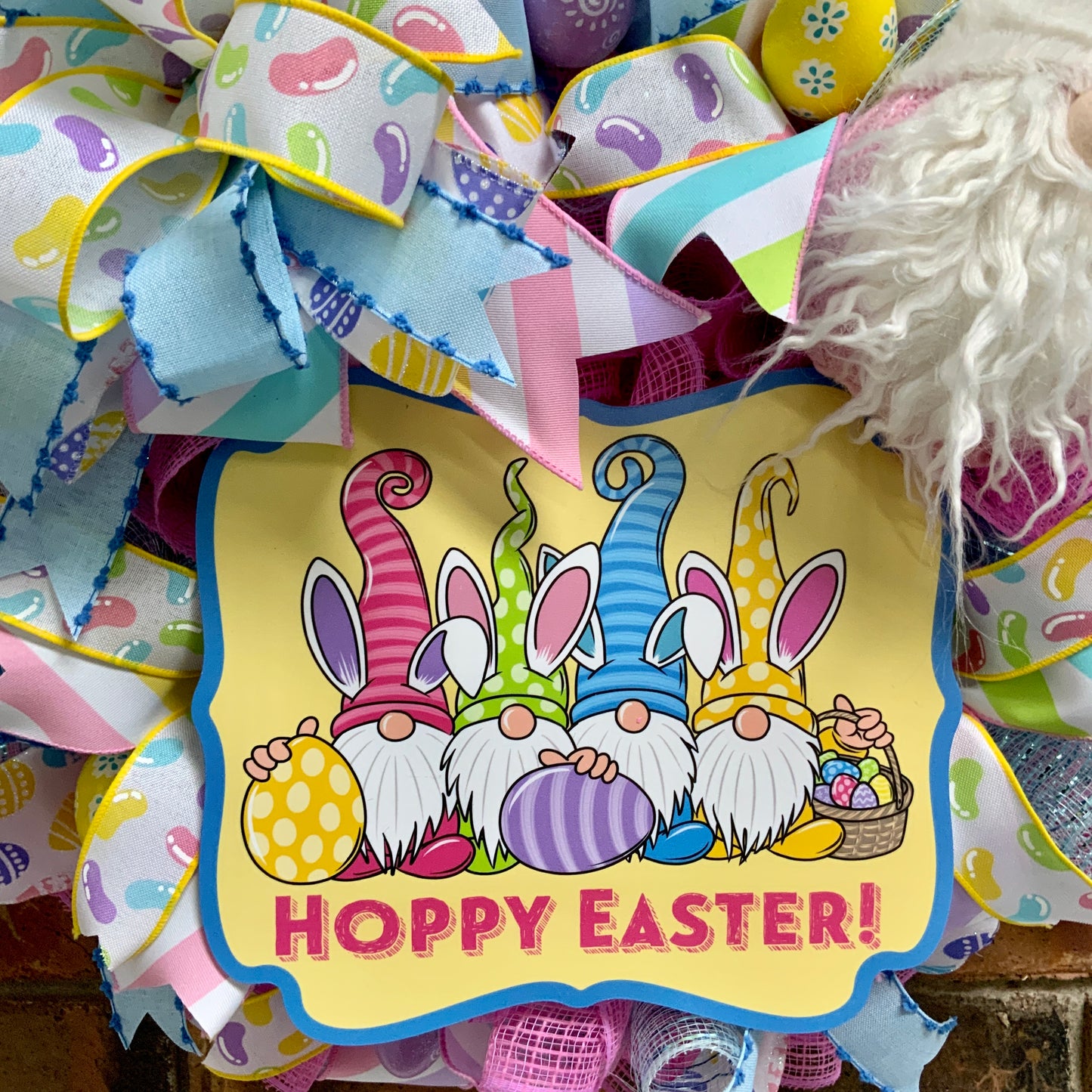 Easter Gnome Wreath, Hoppy Easter Wreath, Spring Gnome Wreath, Easter Pastel Wreath, Easter Egg Wreath, Easter Welcome Wreath For Front Door