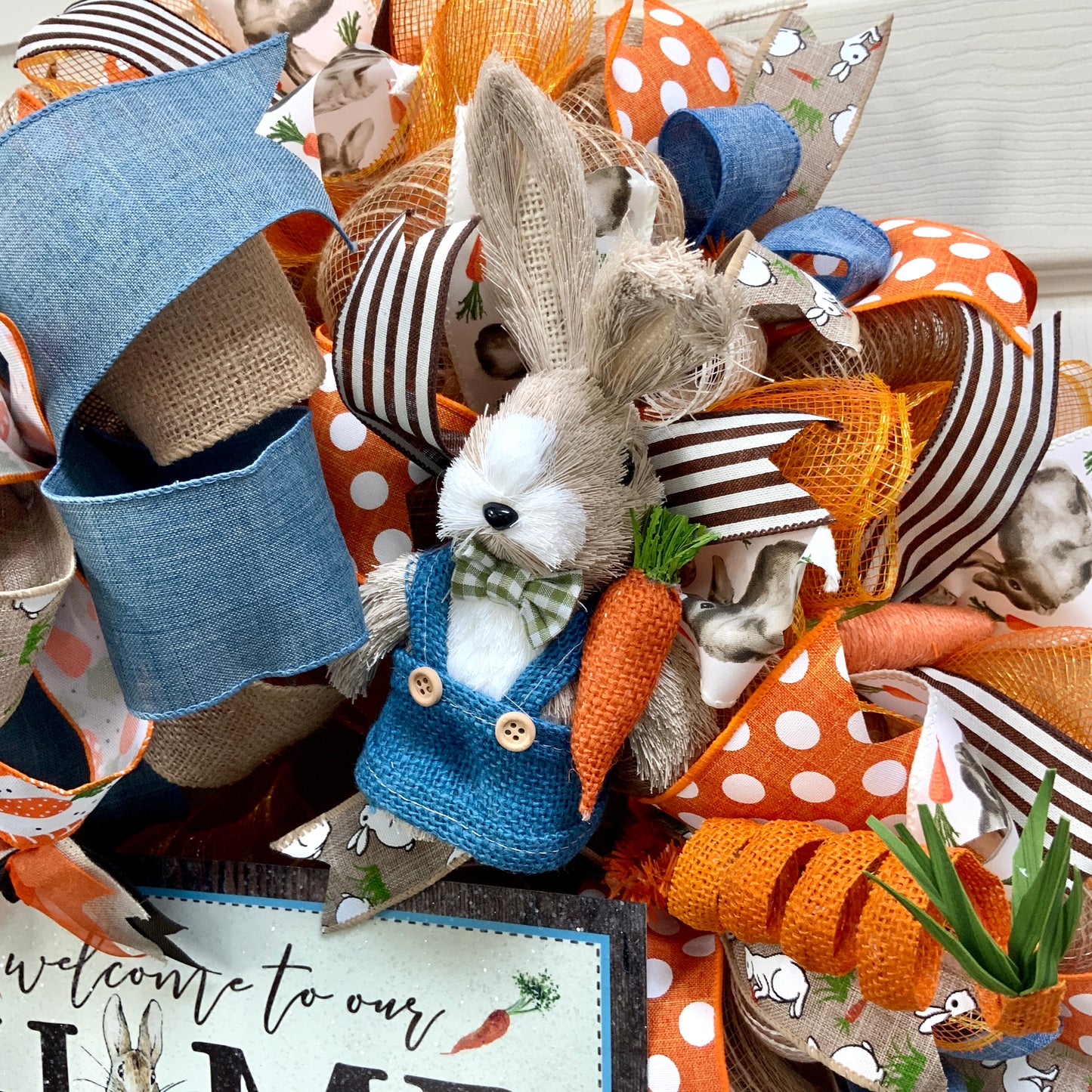 Easter Welcome Wreath, Happy Easter Wreath, Easter Rabbit Wreath, Easter Carrot Wreath, Farmhouse Easter Decor For Front Door, Easter Door Hanger