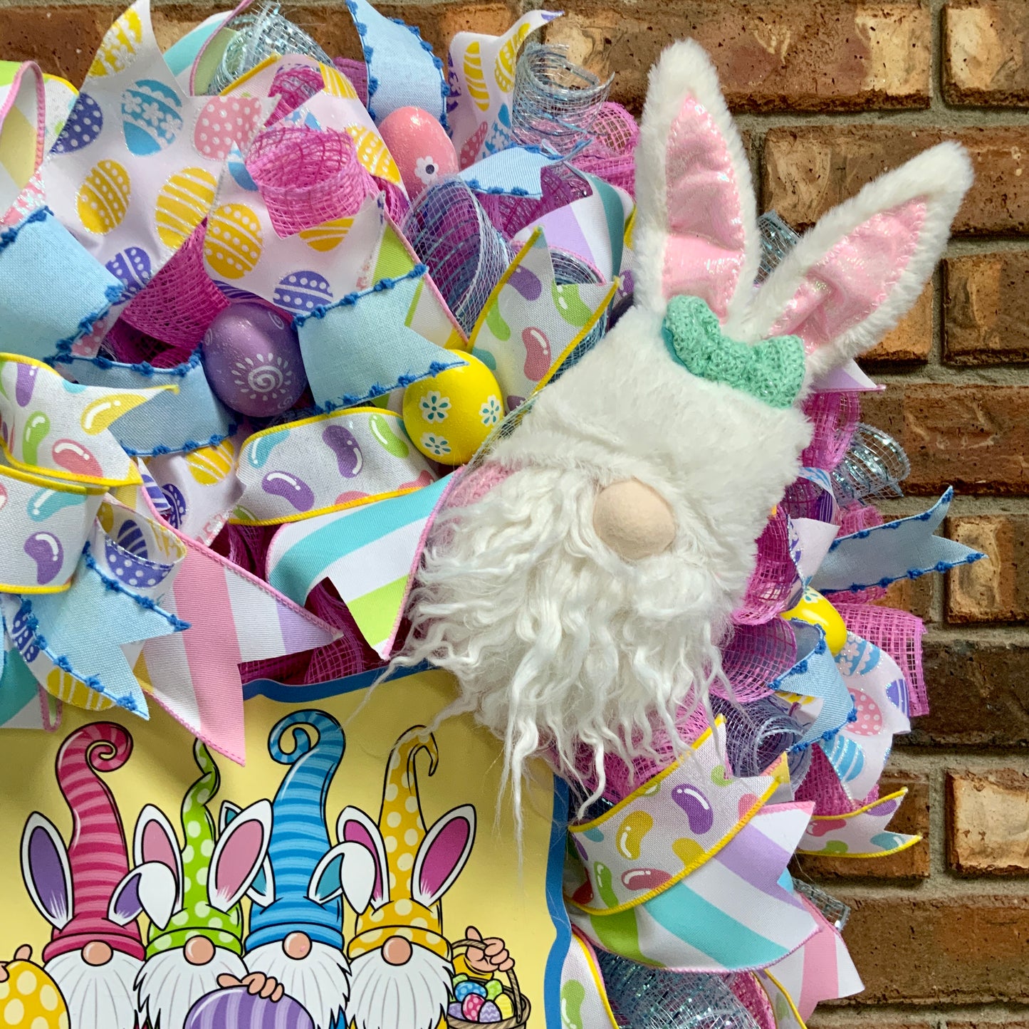 Easter Gnome Wreath, Hoppy Easter Wreath, Spring Gnome Wreath, Easter Pastel Wreath, Easter Egg Wreath, Easter Welcome Wreath For Front Door