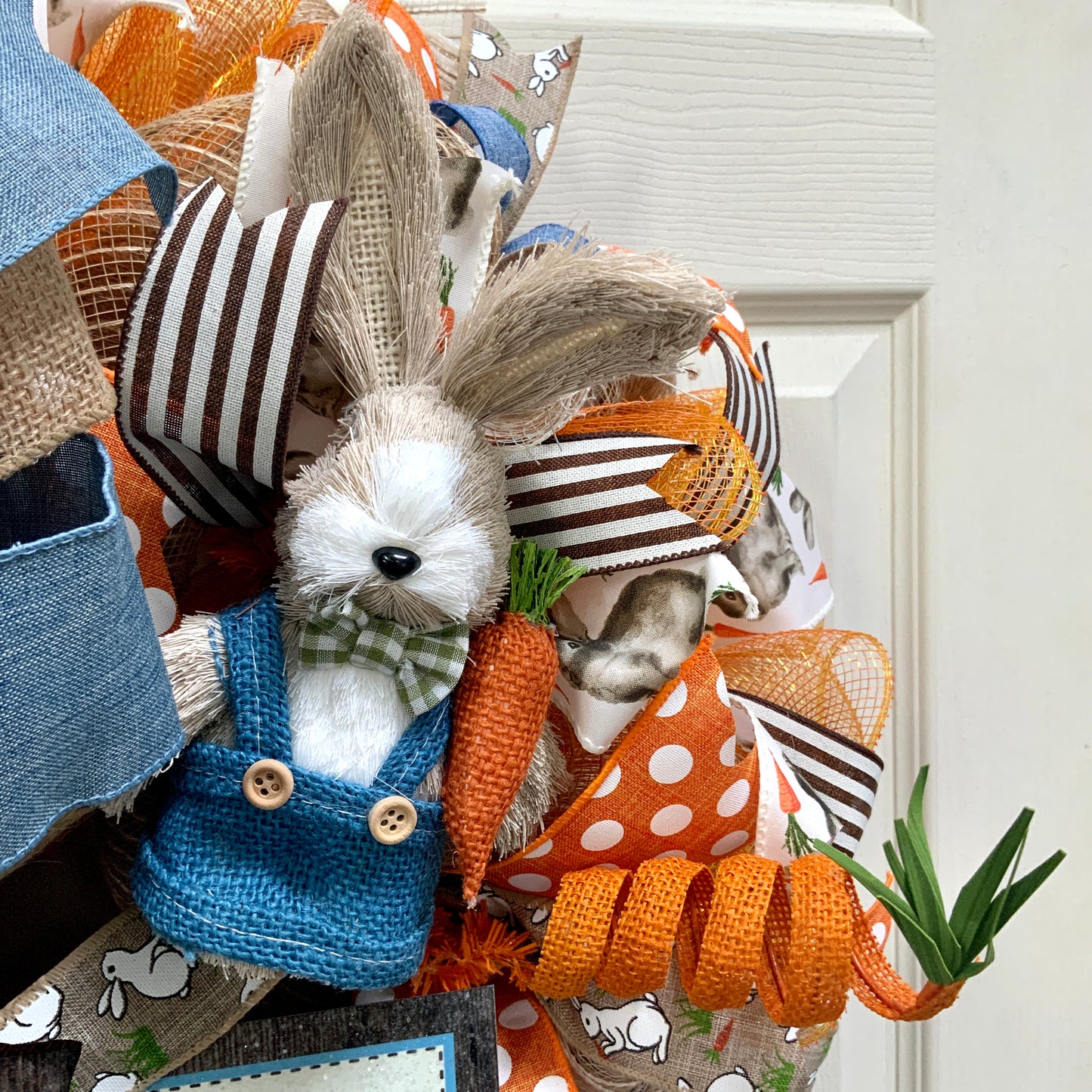 Easter Welcome Wreath, Happy Easter Wreath, Easter Rabbit Wreath, Easter Carrot Wreath, Farmhouse Easter Decor For Front Door, Easter Door Hanger