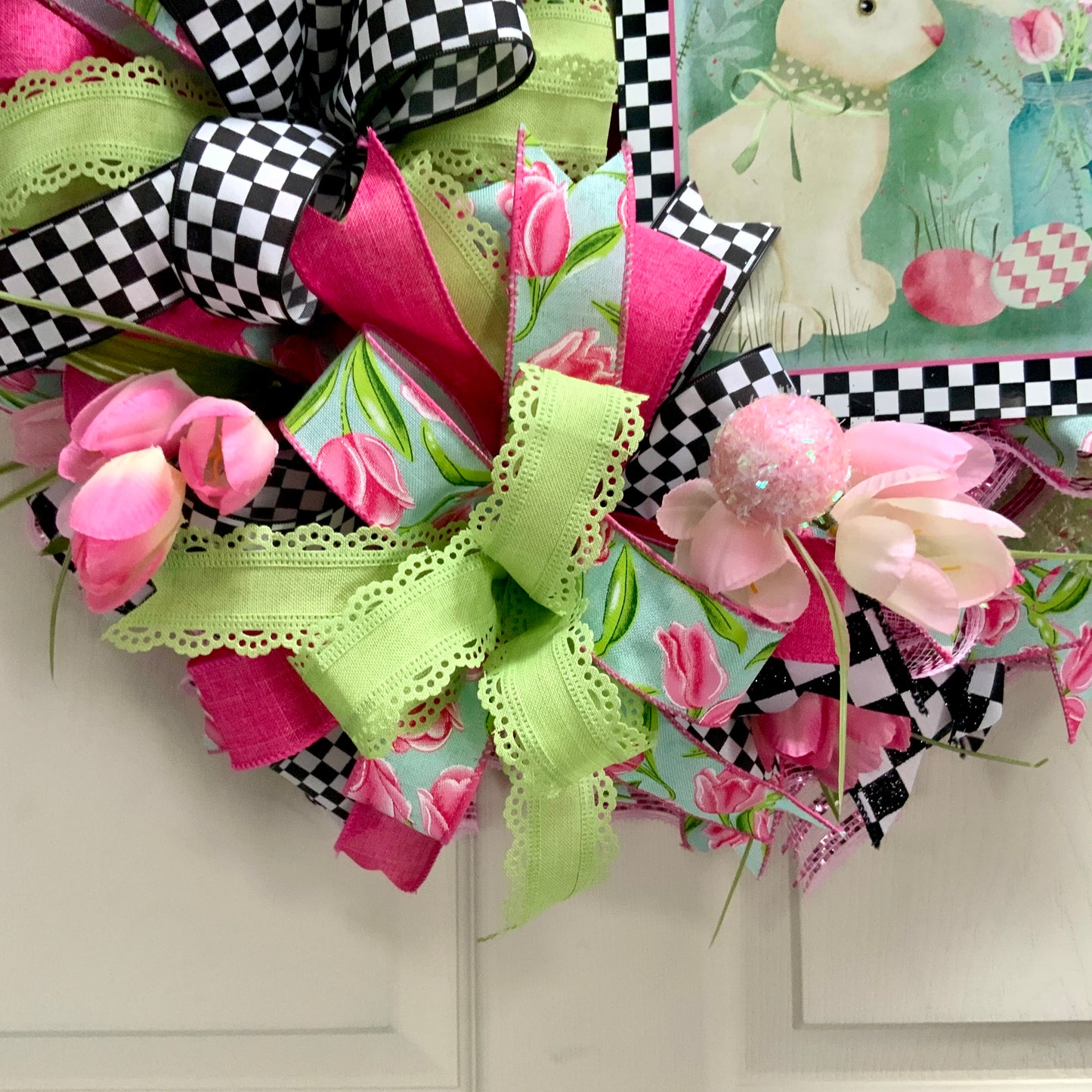 Easter Welcome Wreath, Happy Easter Wreath, Easter Rabbit Wreath, Easter Flower Wreath, Farmhouse Easter Decor For Front Door, Easter Door Hanger