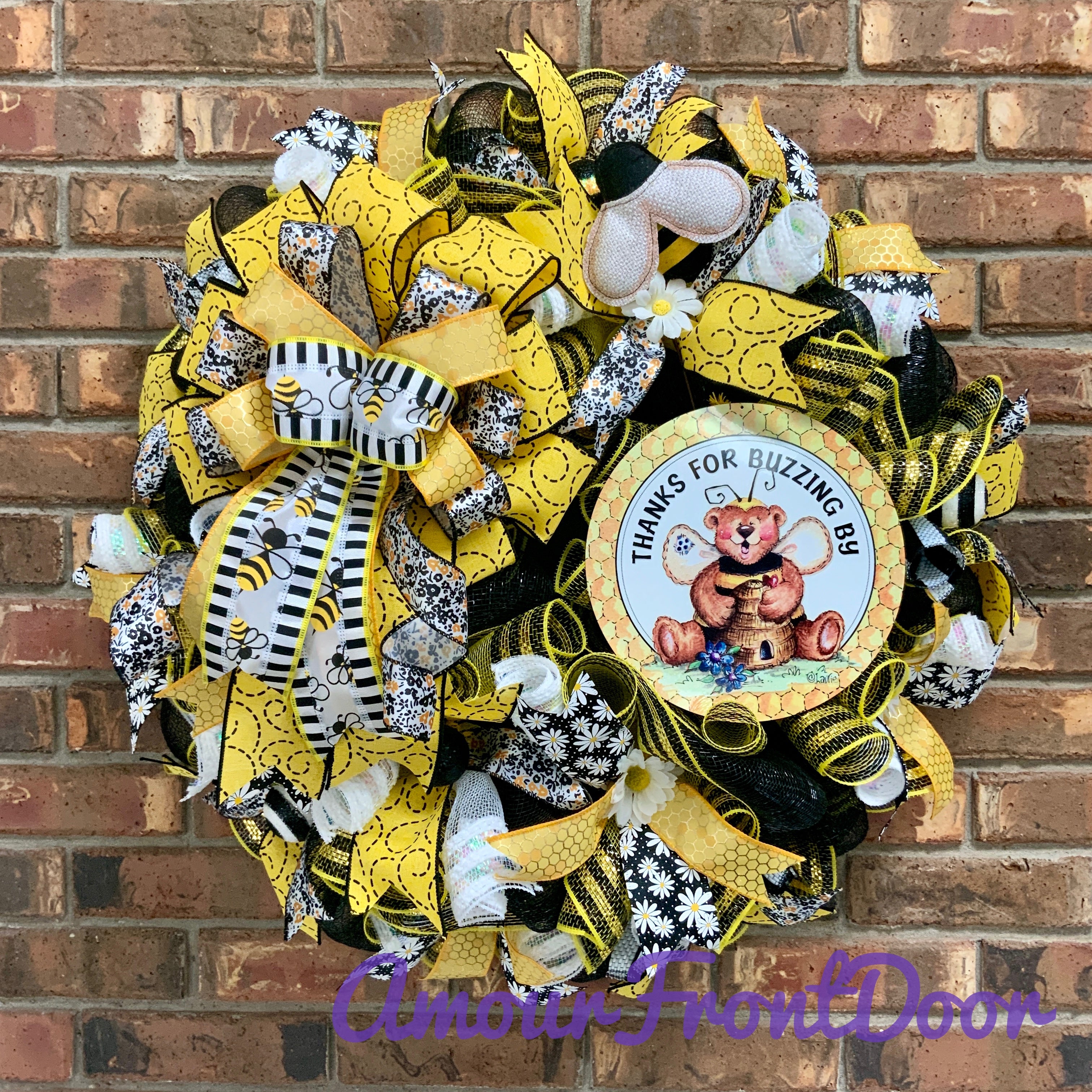 Bumble Bee Wreath for Front Door Honey Bee Decor Beekeeper 