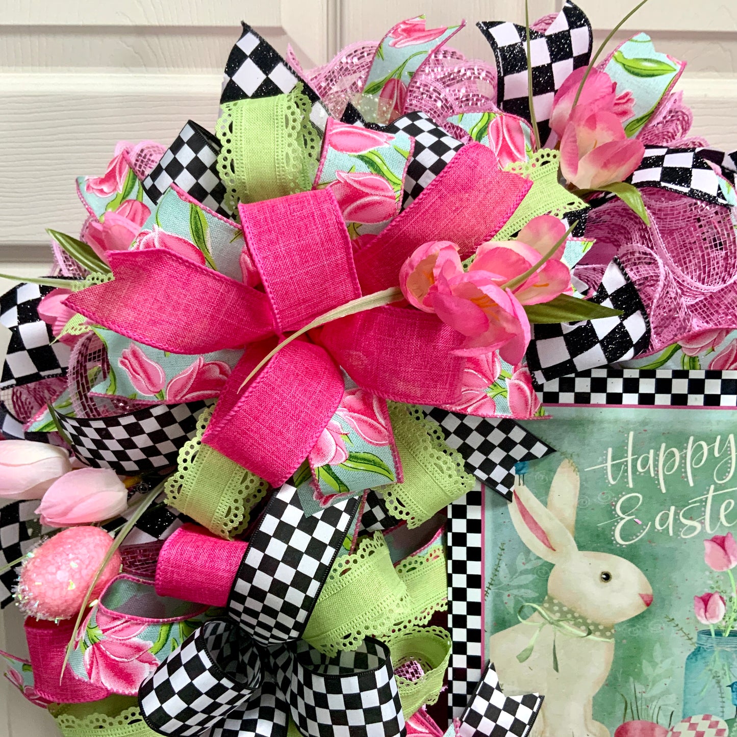Easter Welcome Wreath, Happy Easter Wreath, Easter Rabbit Wreath, Easter Flower Wreath, Farmhouse Easter Decor For Front Door, Easter Door Hanger
