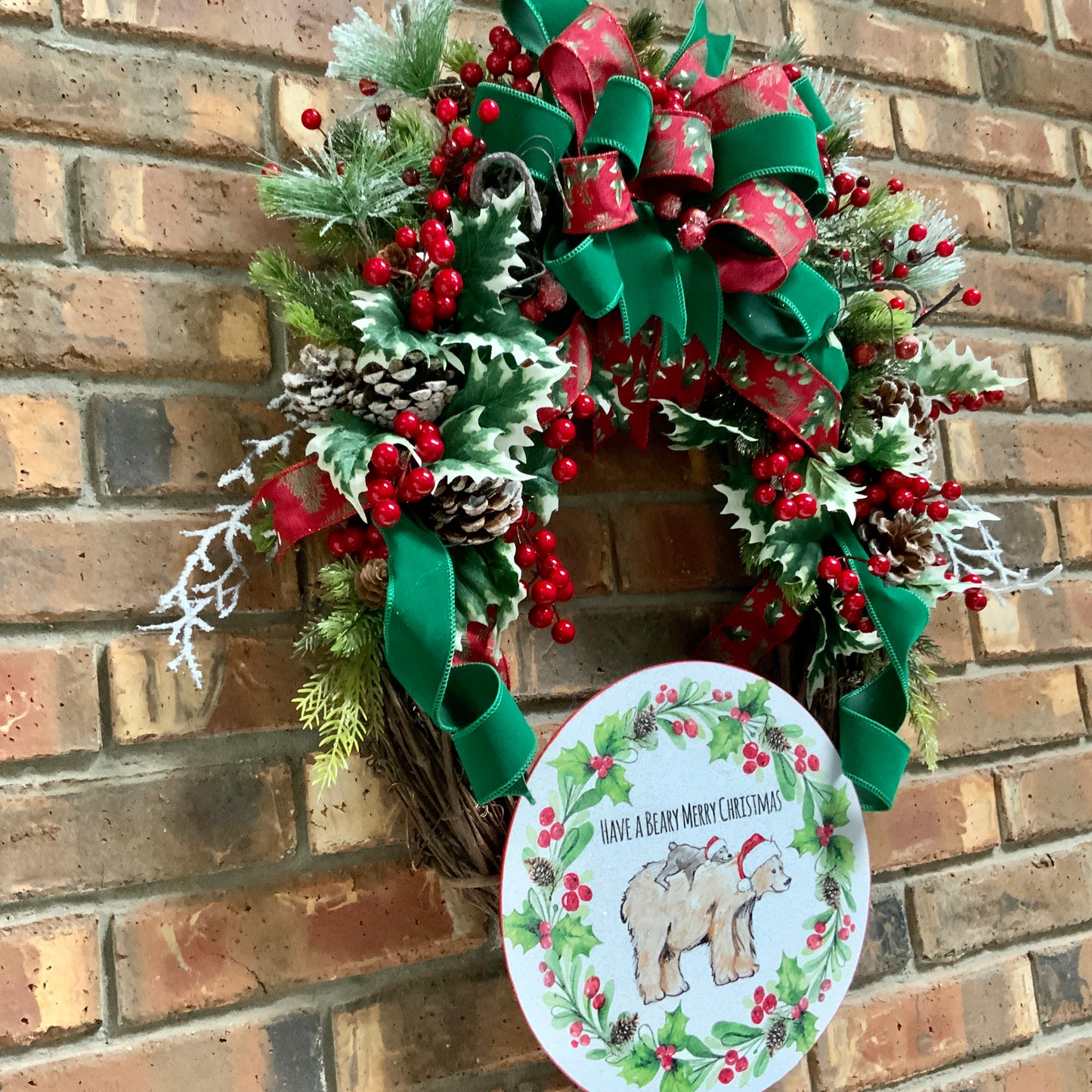 Christmas Bear Wreath, Bear Holiday Decor, Brown Bear Wreath, Cabin Wreath, Bear Welcome Wreath