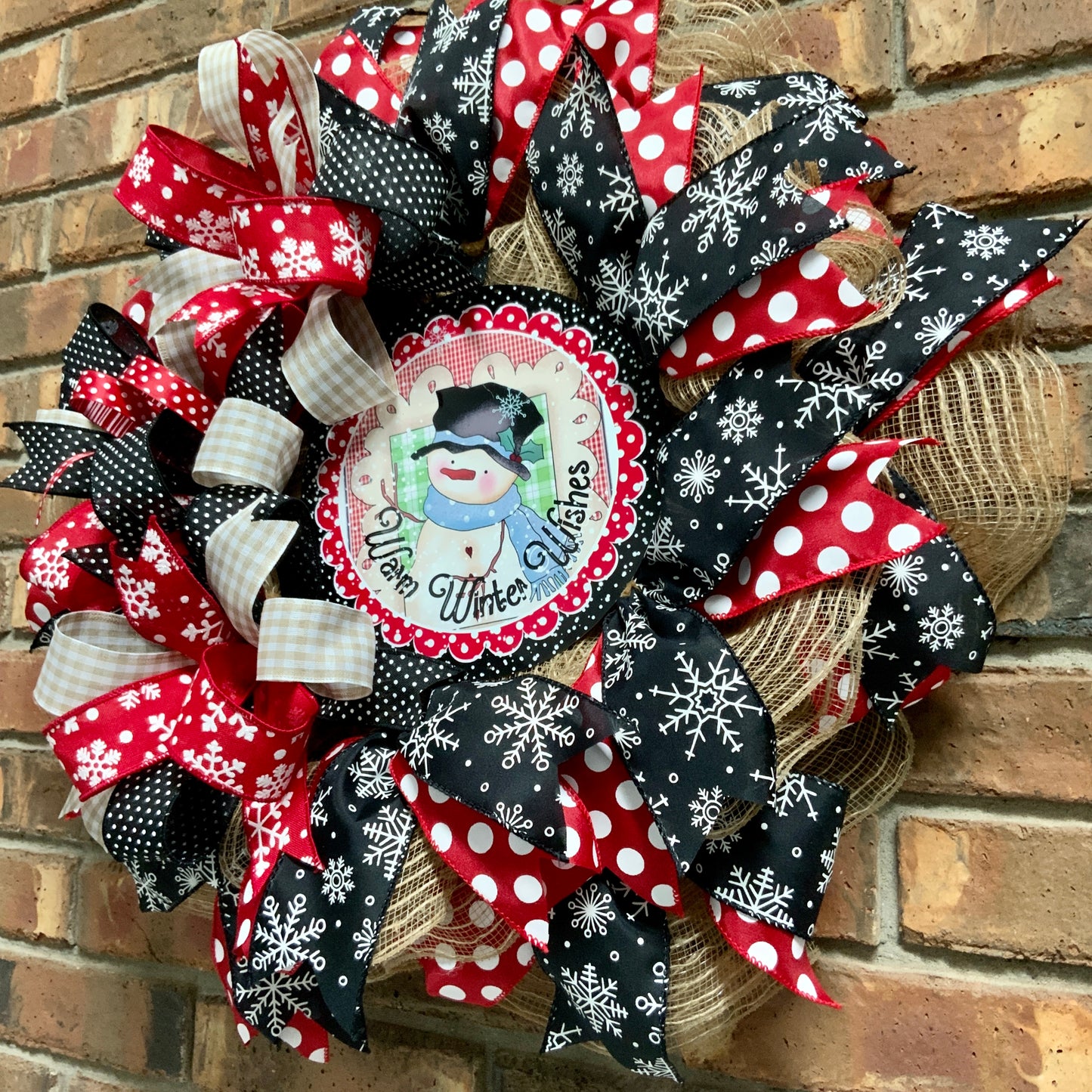 Snowman Wreath, Snowman Pancake Wreath, Winter Wreath, Winter Pancake Wreath, Winter Not Christmas Wreath, Warm Winter Wishes Wreath