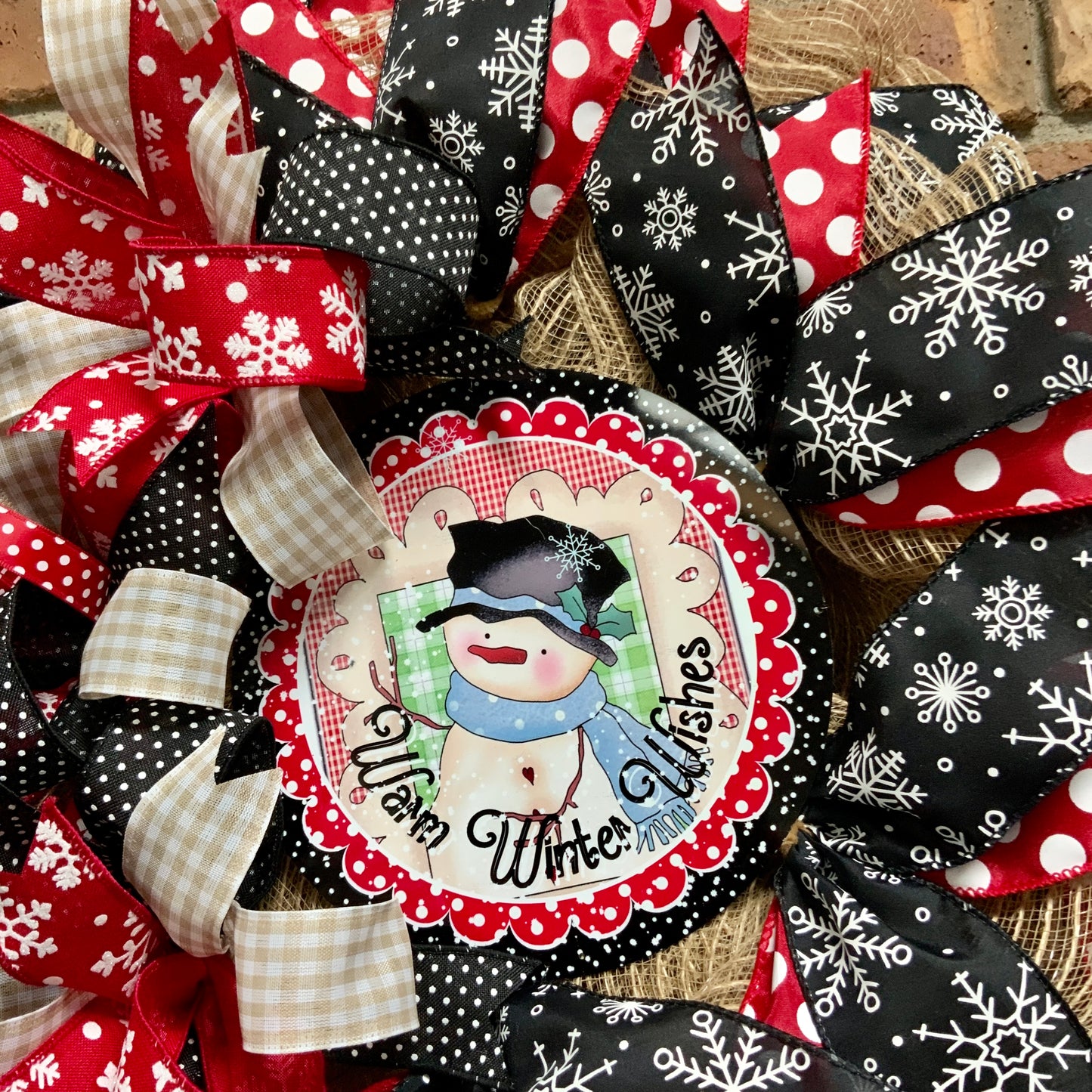 Snowman Wreath, Snowman Pancake Wreath, Winter Wreath, Winter Pancake Wreath, Winter Not Christmas Wreath, Warm Winter Wishes Wreath