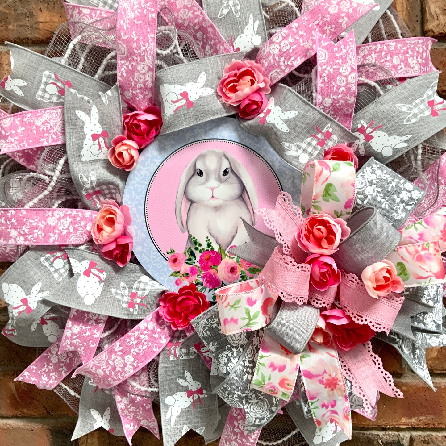 Easter Pancake Wreath, Easter Wreath For Front Door, Easter Rabbit Wreath, Easter Bunny Wreath, Spring Pancake Wreath, Spring Easter Wreath