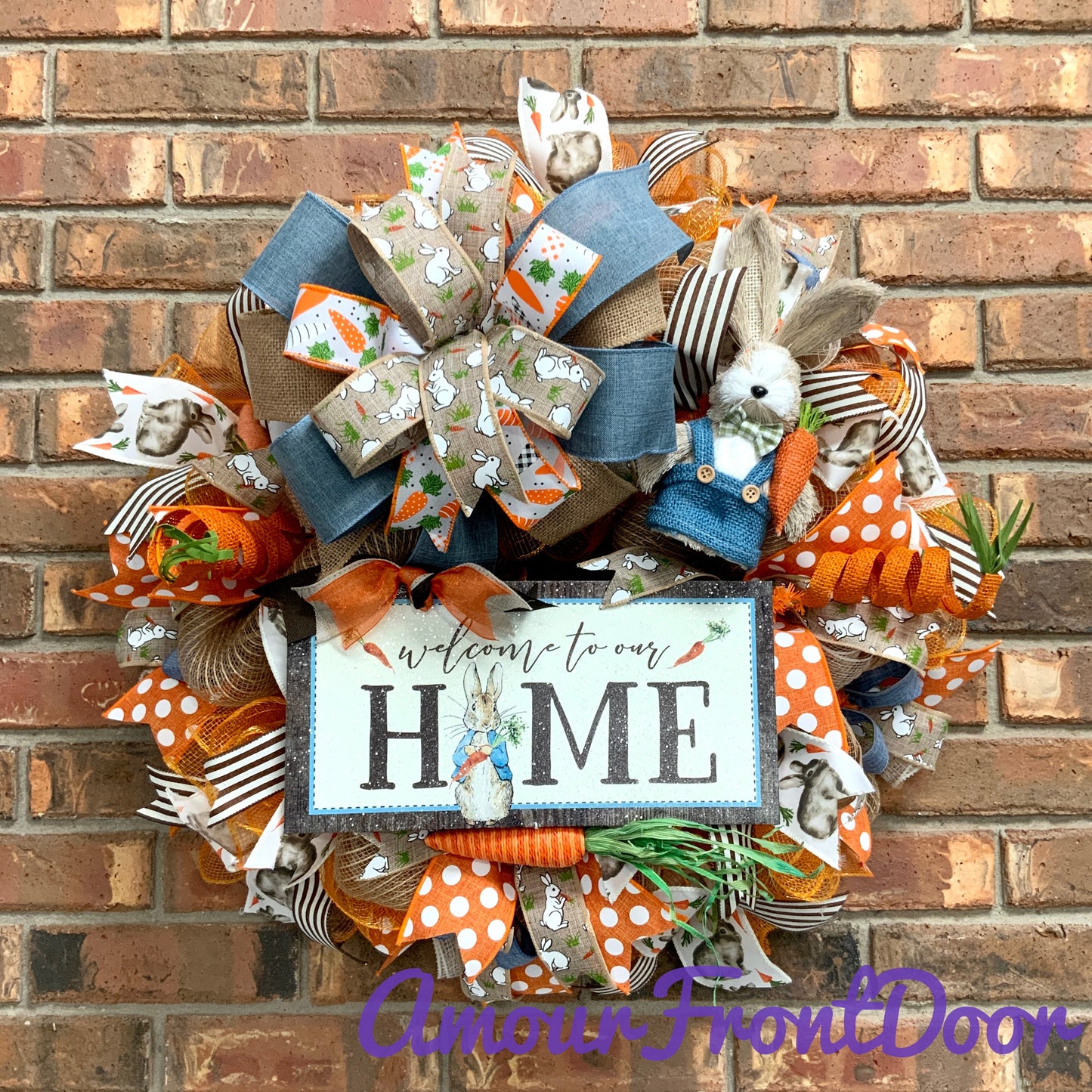 Easter Welcome Wreath, Happy Easter Wreath, Easter Rabbit Wreath, Easter Carrot Wreath, Farmhouse Easter Decor For Front Door, Easter Door Hanger