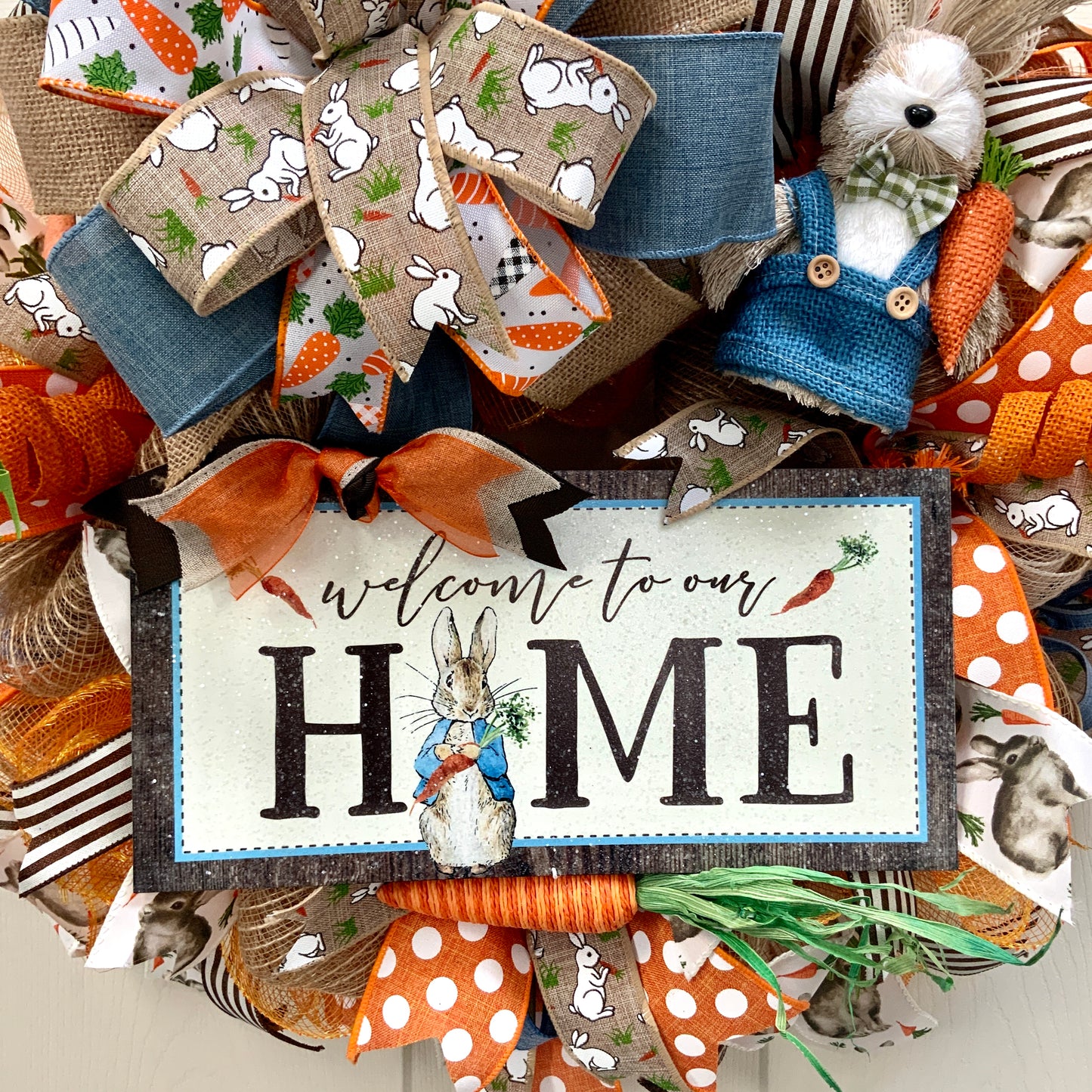 Easter Welcome Wreath, Happy Easter Wreath, Easter Rabbit Wreath, Easter Carrot Wreath, Farmhouse Easter Decor For Front Door, Easter Door Hanger