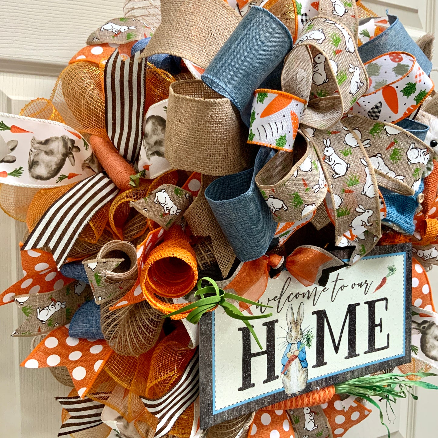 Easter Welcome Wreath, Happy Easter Wreath, Easter Rabbit Wreath, Easter Carrot Wreath, Farmhouse Easter Decor For Front Door, Easter Door Hanger