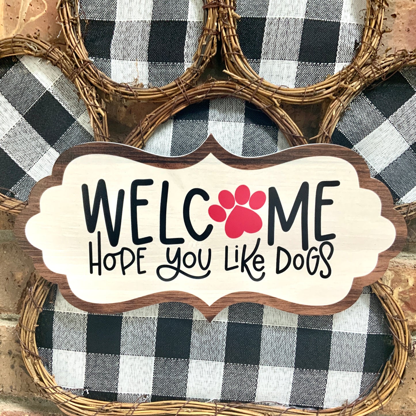 Welcome Dog Door Hanger, Hope You Like Dogs Door Hanger, Paw Print Wreath, Dog Home Decor, Grapevine Dog Wreath For Front Door