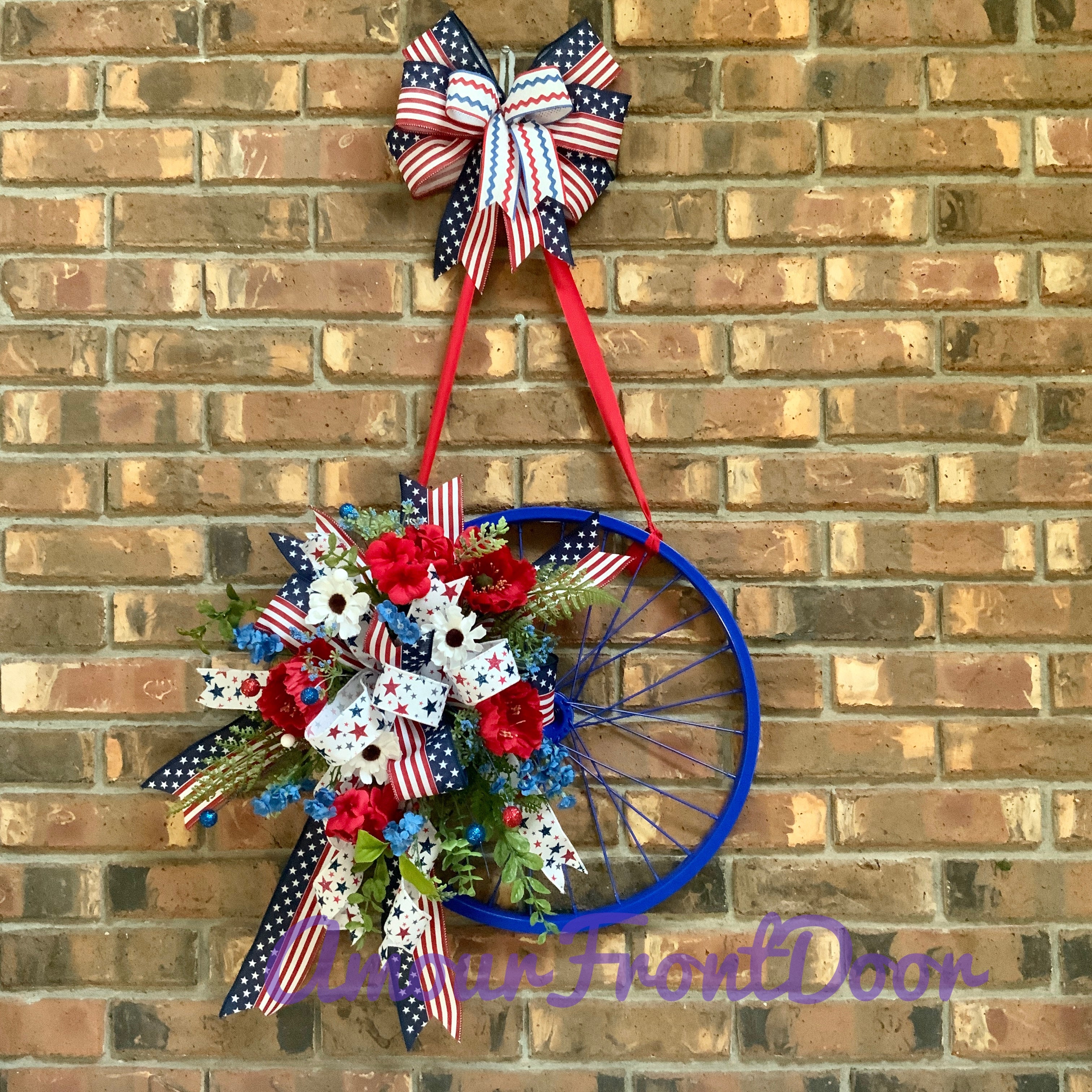 Patriotic Bicycle Door Hanger, Summer Bicycle Wreath, Patriotic Bicycl –  Amour Front Door