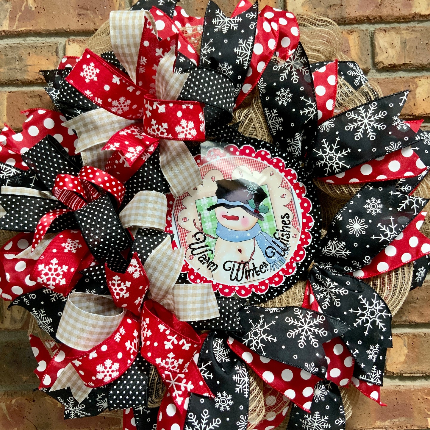Snowman Wreath, Snowman Pancake Wreath, Winter Wreath, Winter Pancake Wreath, Winter Not Christmas Wreath, Warm Winter Wishes Wreath