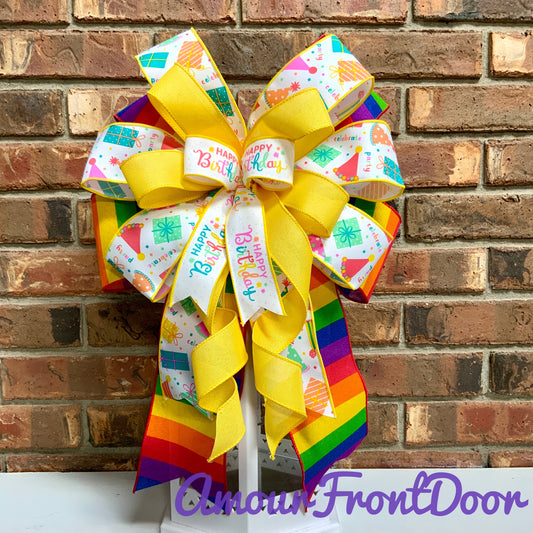 Happy Birthday Bow, Birthday Bow, Lantern Bow, Mailbox Bow, Happy Birthday Decor, Birthday Decor, Sconce Bow, Birthday Bow For Wreaths
