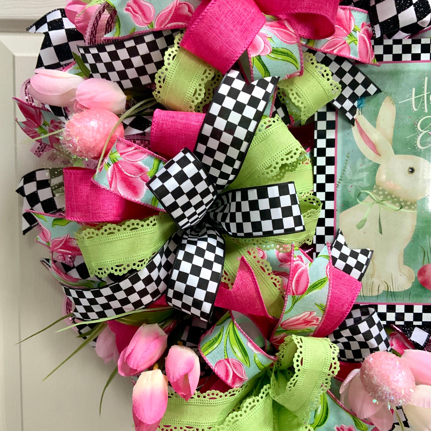Easter Welcome Wreath, Happy Easter Wreath, Easter Rabbit Wreath, Easter Flower Wreath, Farmhouse Easter Decor For Front Door, Easter Door Hanger