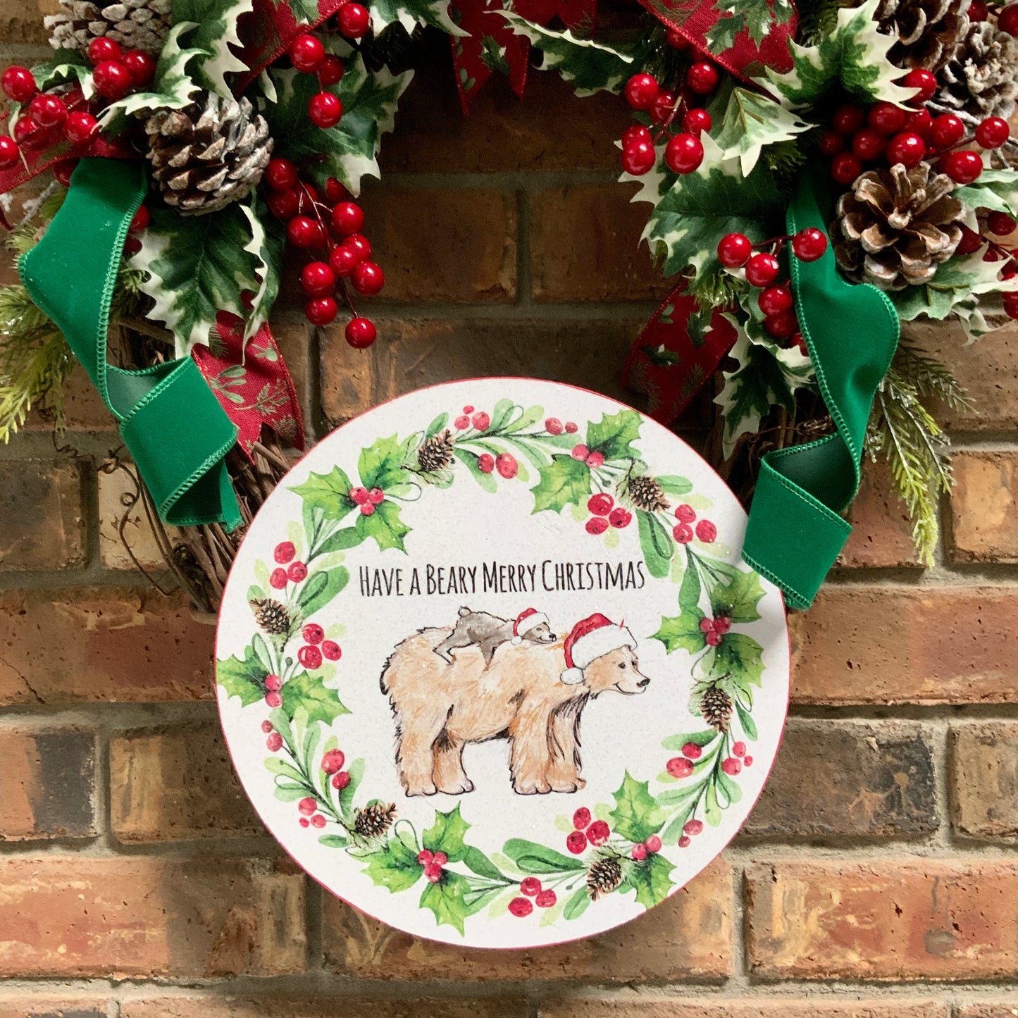 Christmas Bear Wreath, Bear Holiday Decor, Brown Bear Wreath, Cabin Wreath, Bear Welcome Wreath