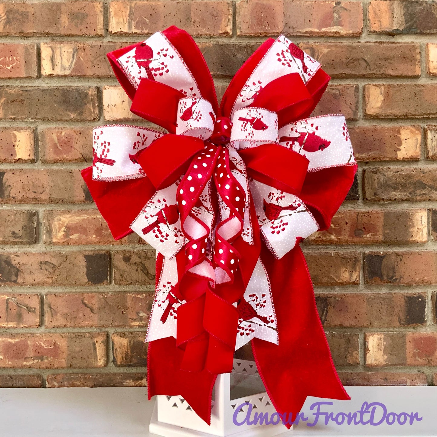 Red Cardinal Bow, Red Cardinal Christmas Decor, Christmas Bow, Winter Bow, Holiday Bow, Christmas Mailbox Bow, Christmas Lantern Bow, 2025