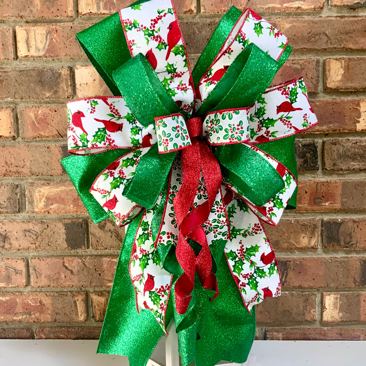 Red Cardinal Christmas Bow for Lanterns, Wreaths & Mailboxes | Winter Holiday Sconce Bow 2026