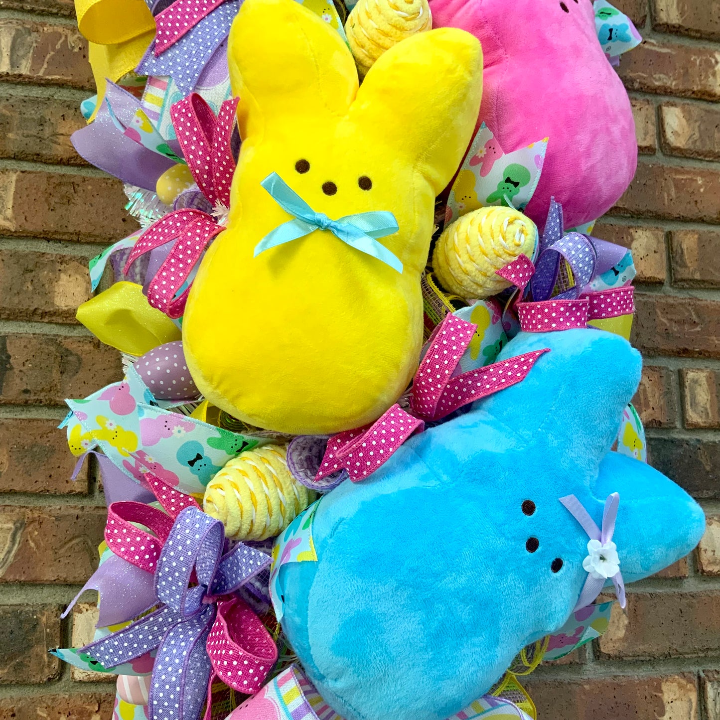 Easter Peeps Swag - Bunny Cookie Door Hanger | Pink Yellow Blue Plush Peeps Spring Decor 2026