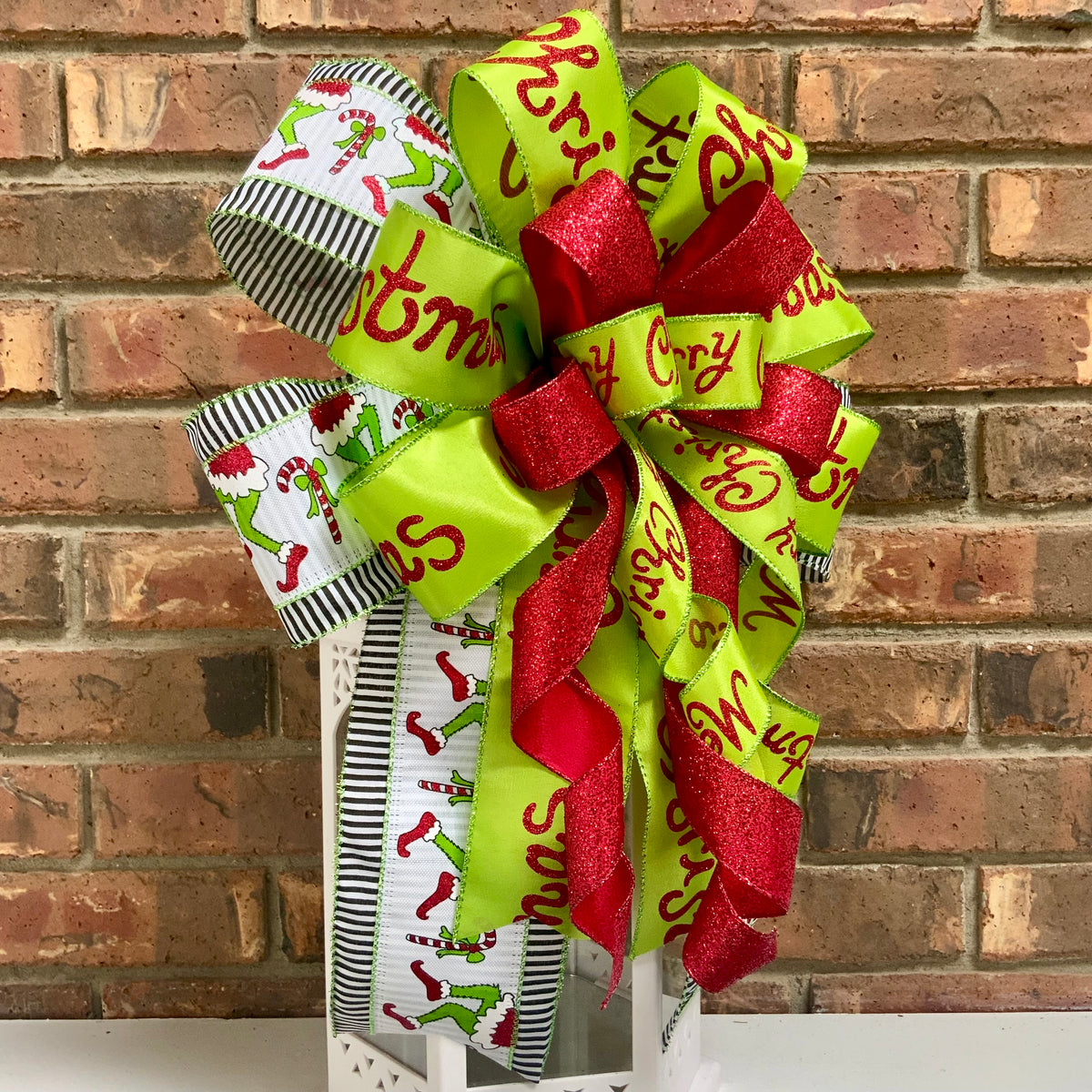 Grinch Bow For Wreath, Christmas Grinch Bow, Grinch Mailbox Bow, Grinch Lantern Bow, Christmas Sconce Bow, Grinch Decor 2026