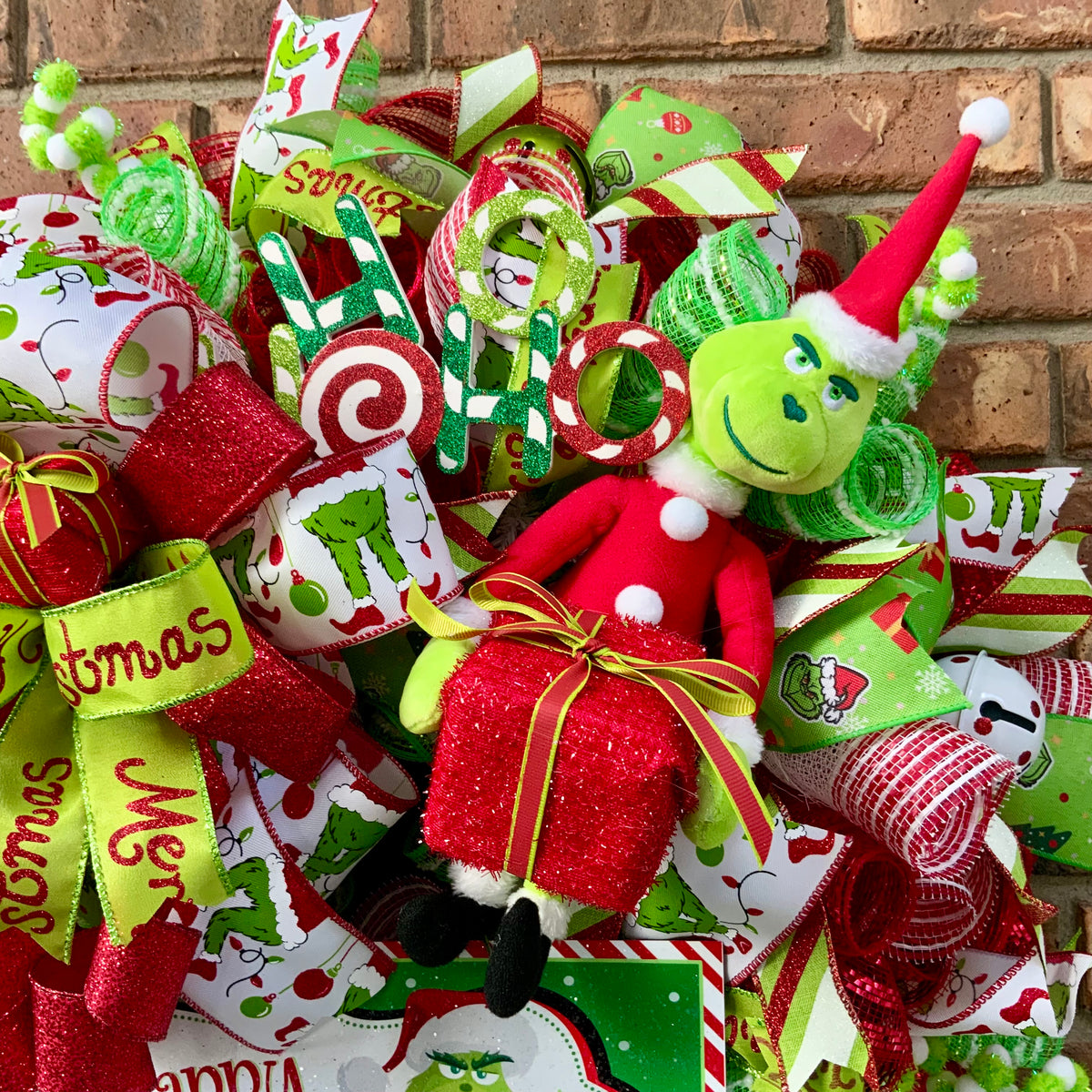 Grinch Christmas Wreath - Happy Who-lidays! | Red & Lime Green Holiday Door Decor 2026
