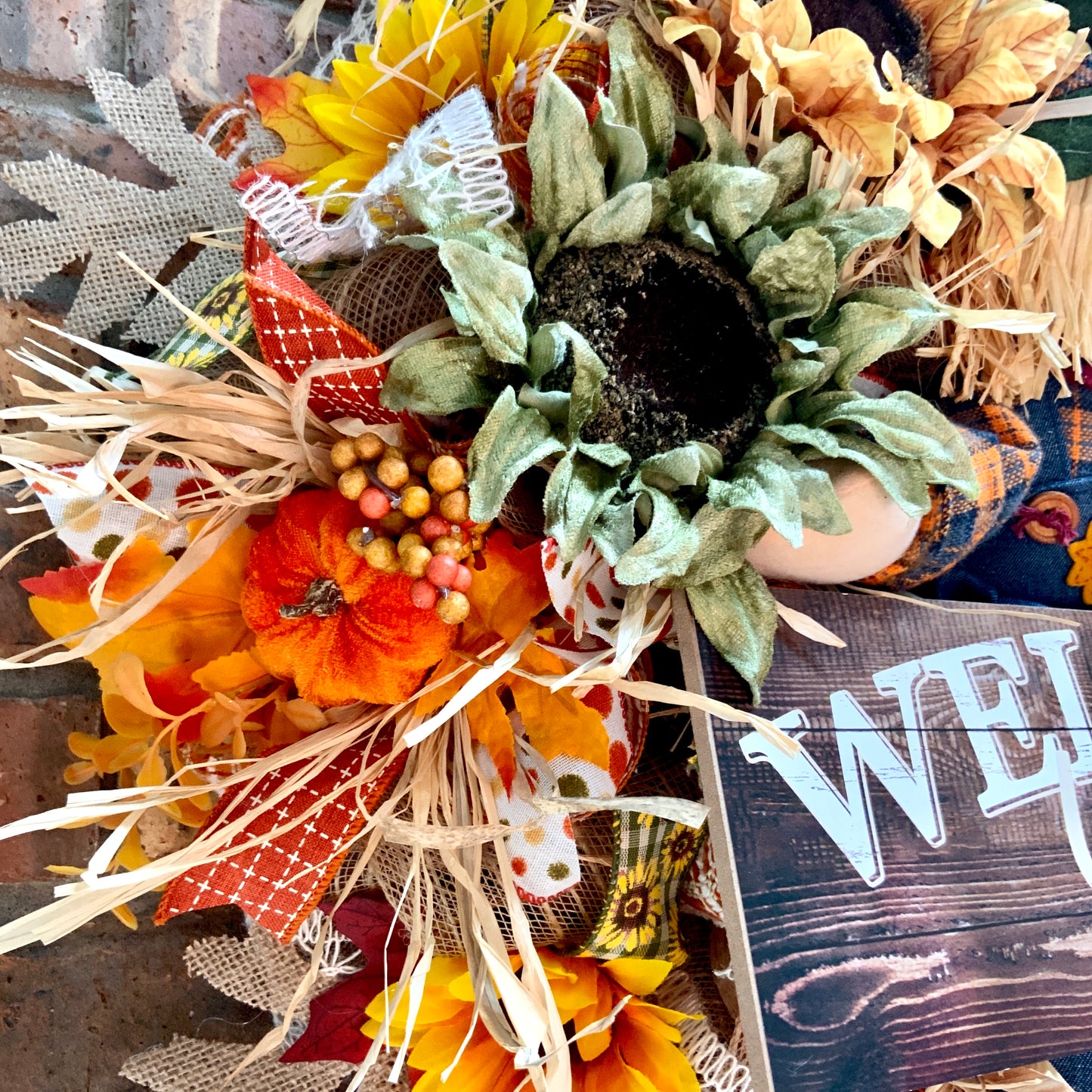 Fall Scarecrow Wreath, Fall Welcome Wreath, Fall Scarecrow Decor, Fall Wreath For Front Door, Fall Sunflower Door Hanger, Fall Farmhouse Wreath