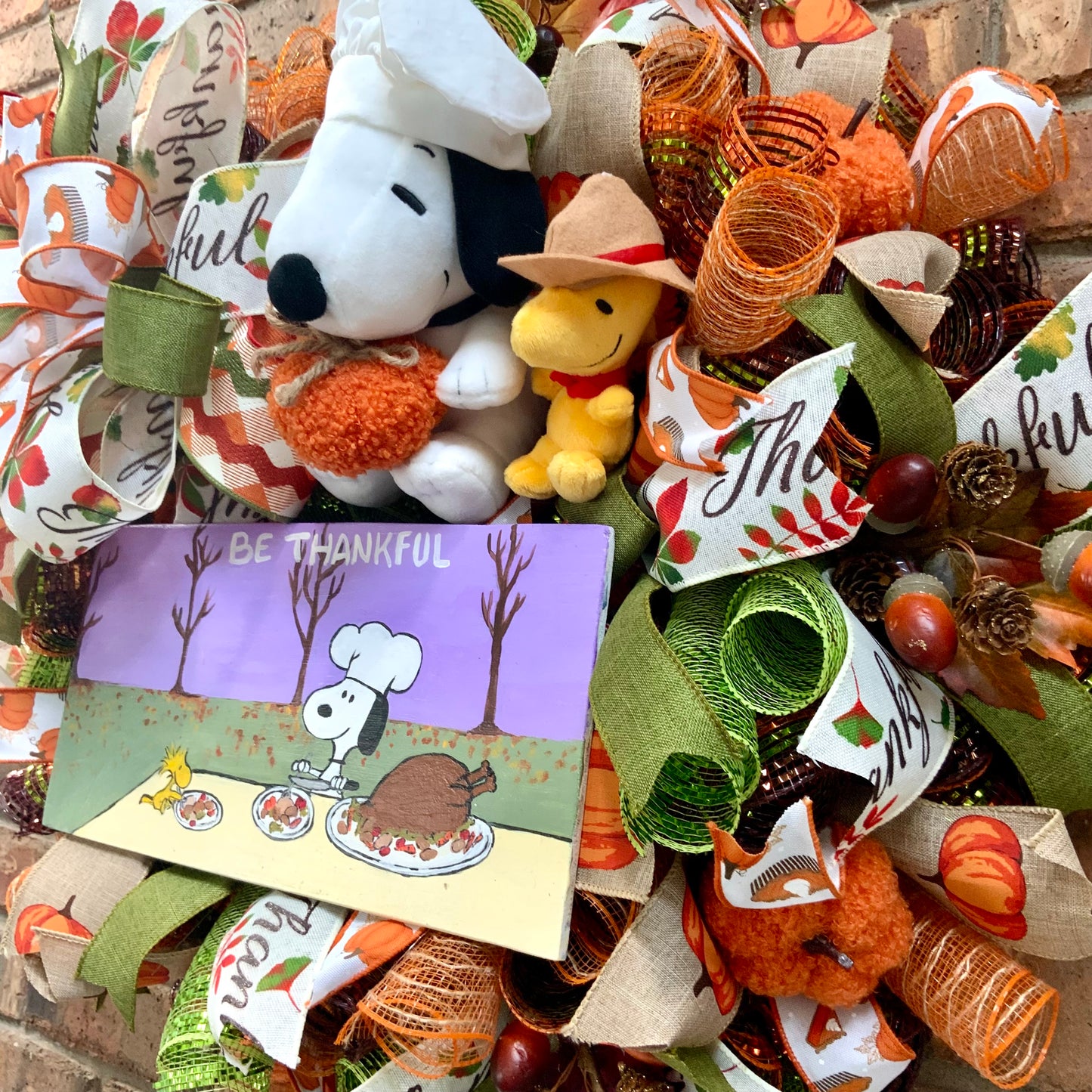 Thanksgiving Snoopy Wreath, Thanksgiving Peanuts Decor, Fall Snoopy Wreath, Snoopy and Woodstock Decor, Fall Pumpkin Door Hanger, Custom Order