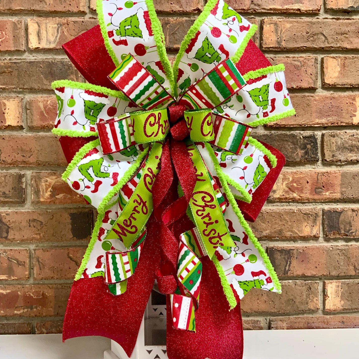 Christmas Bow for Lanterns, Grinch Bow, Christmas Mailbox Decor, Grinch Decor, Christmas Sconce Bow, Christmas Bow For Wreaths, 2025