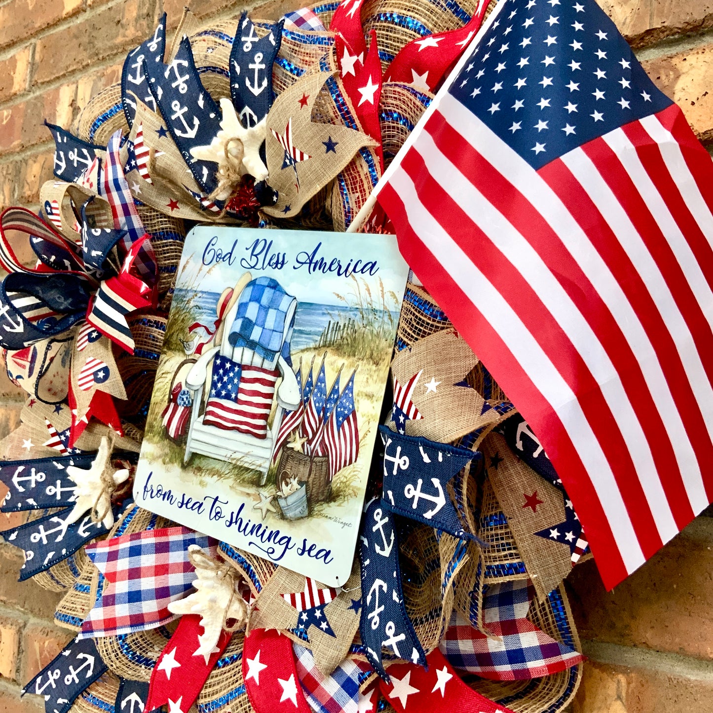 God Bless America Wreath, God Bless America Door Hanger, Patriotic Lake Decor, American Flag Wreath, Patriotic Wreath