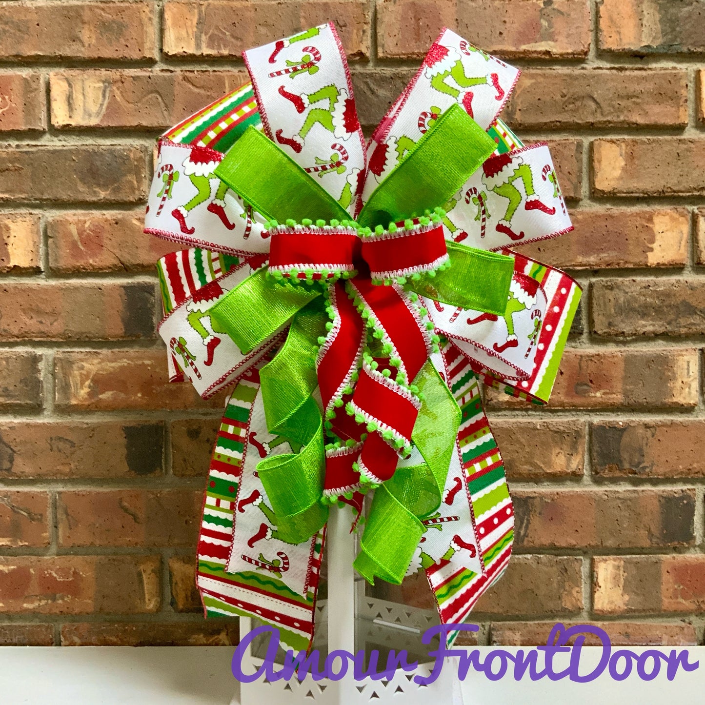 Christmas Bow for Lanterns, Grinch Bow, Christmas Mailbox Decor, Grinch Decor, Christmas Sconce Bow, Christmas Bow For Wreaths