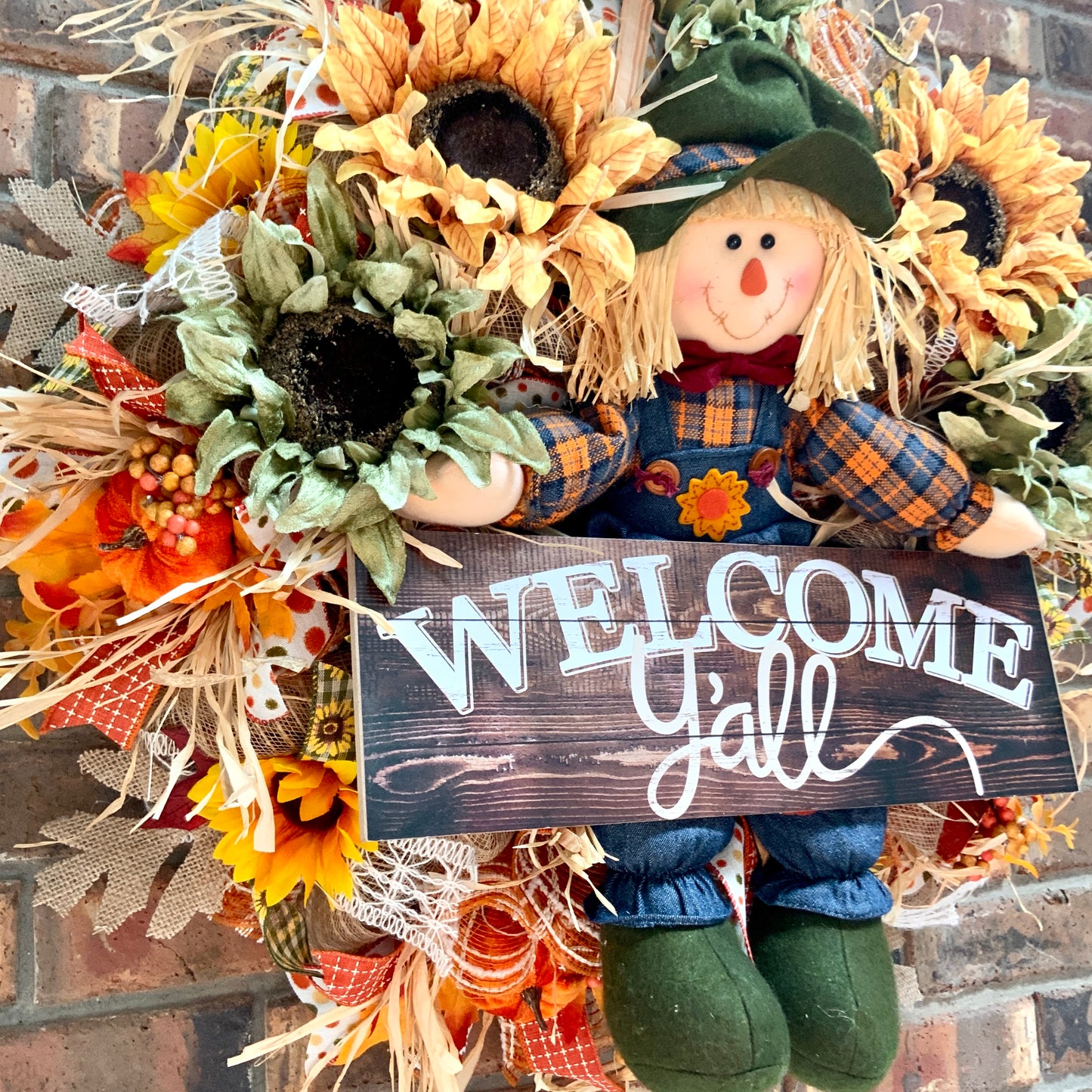 Fall Scarecrow Wreath, Fall Welcome Wreath, Fall Scarecrow Decor, Fall Wreath For Front Door, Fall Sunflower Door Hanger, Fall Farmhouse Wreath